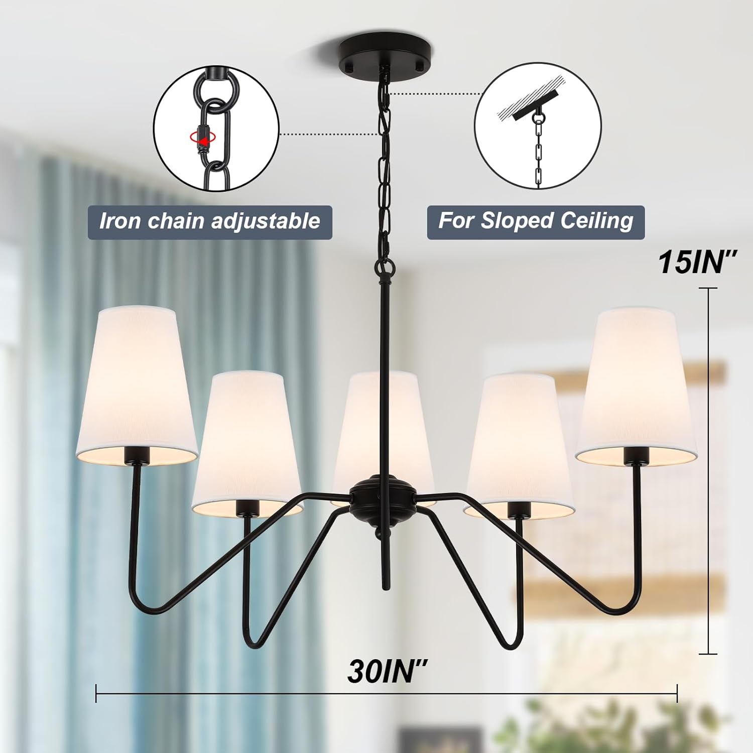 Dining Room Pendant Chandelier Five Arm Thirty Inch-3