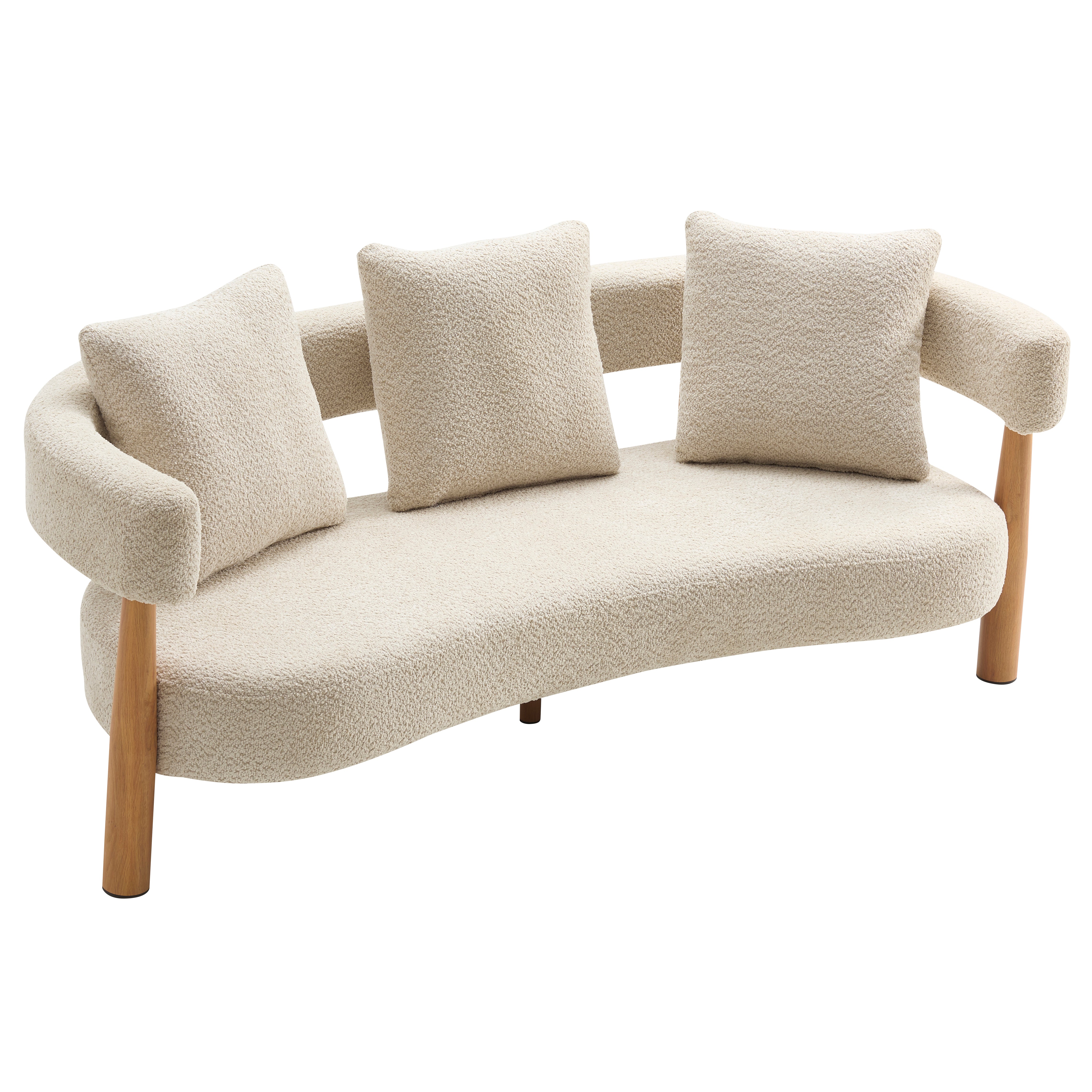 Luxe 76.5 in. Curved 3-Seater Modern Upholstered Boucle Sofa, Sesame