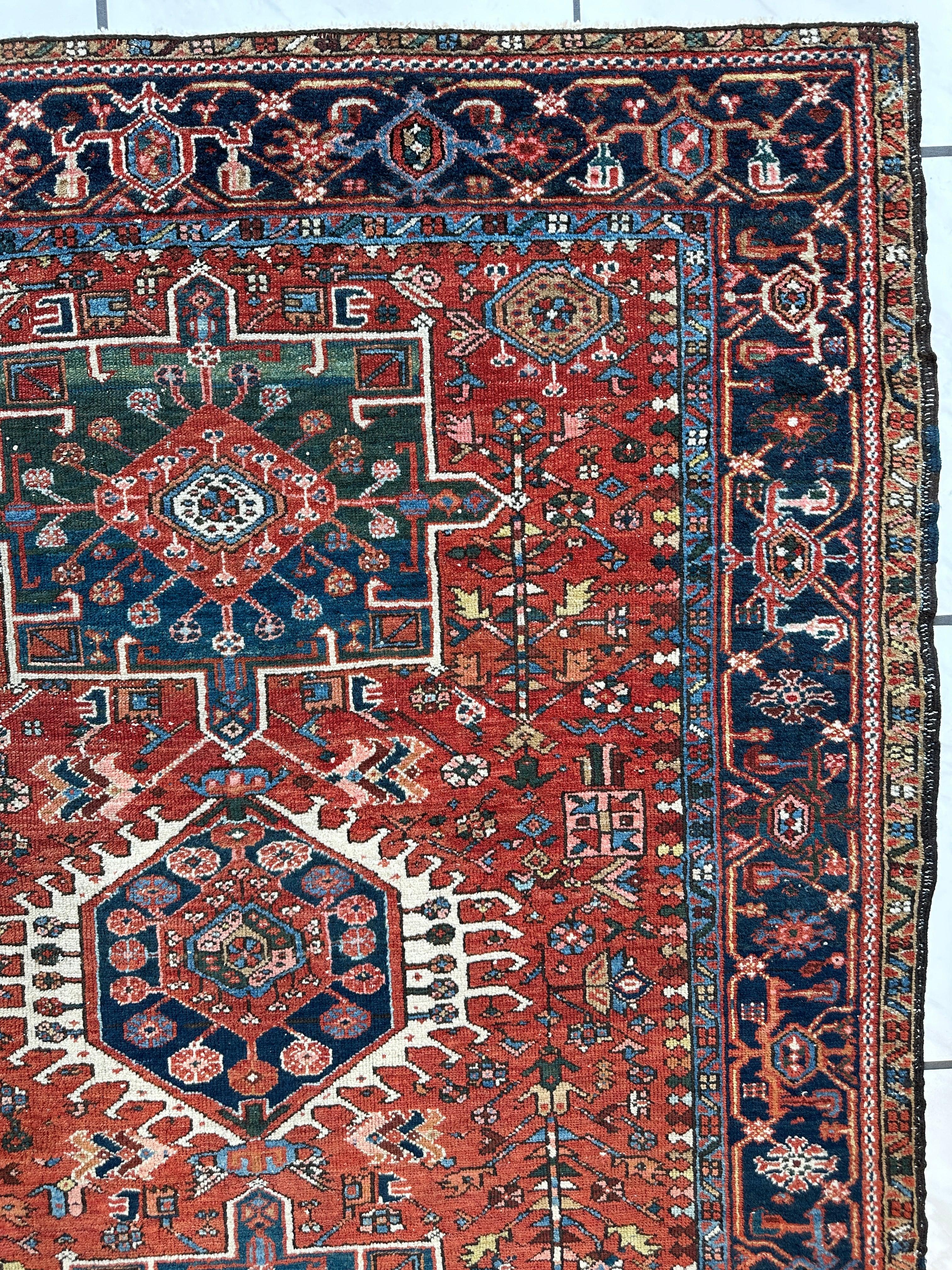 KARAJA Persian Antique Heriz Rug 4'9" x 6'