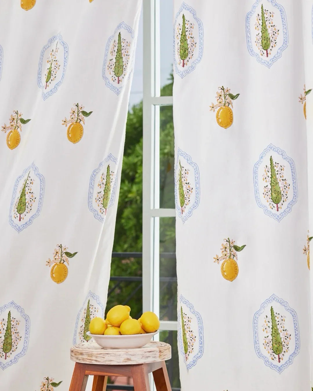 Summer Linen Curtains | Hand Block Printed Citrus Design | Standard & Custom Sizing-1