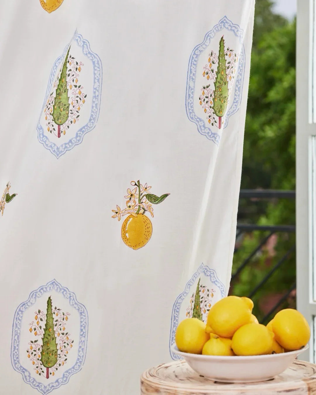 Summer Linen Curtains | Hand Block Printed Citrus Design | Standard & Custom Sizing-4