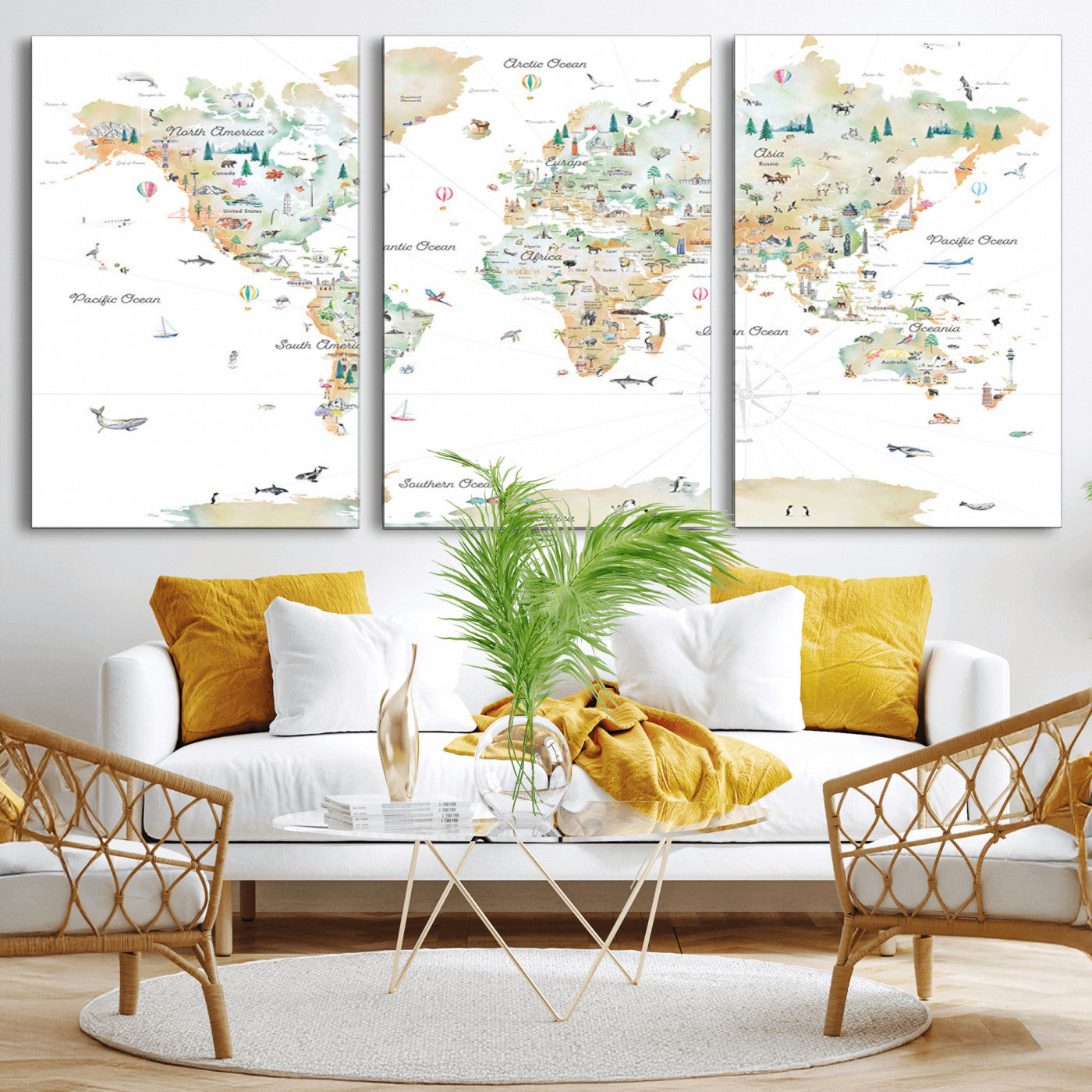 Animal World Map for Kids Room Decor