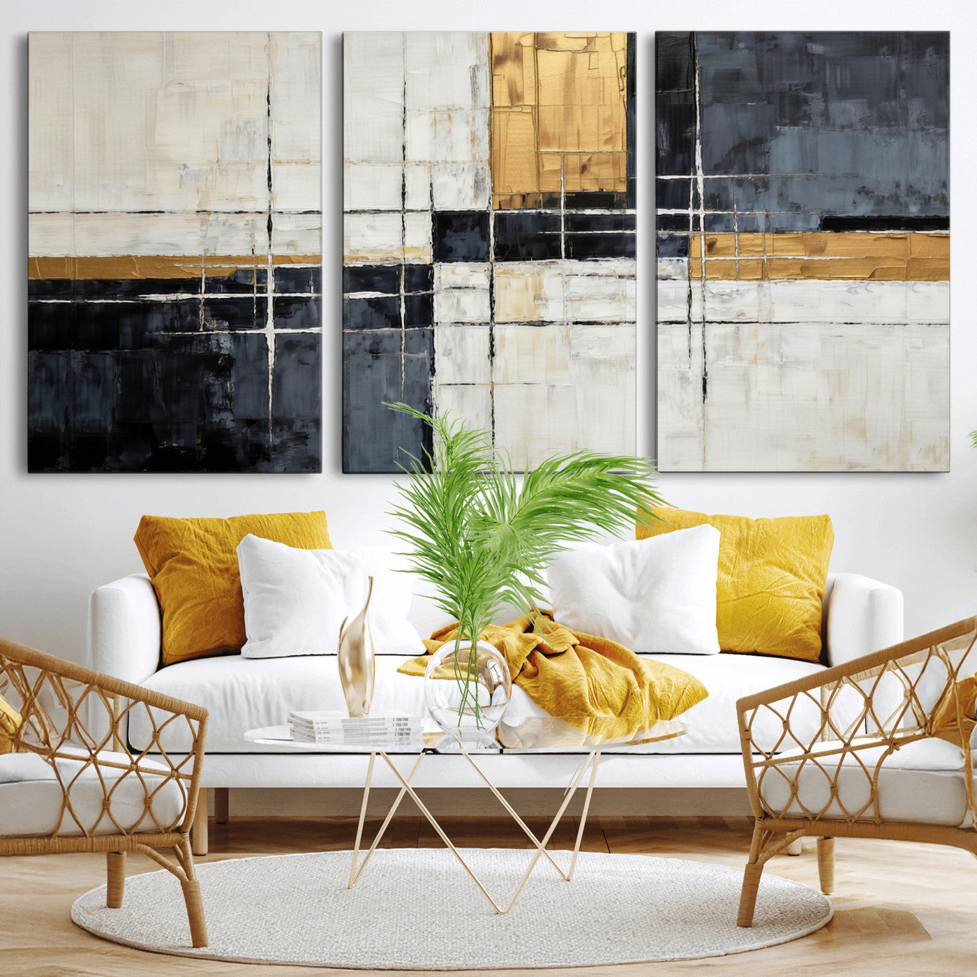 Gold Abstract Wall Art Canvas Print, Modern Luxury Geometric