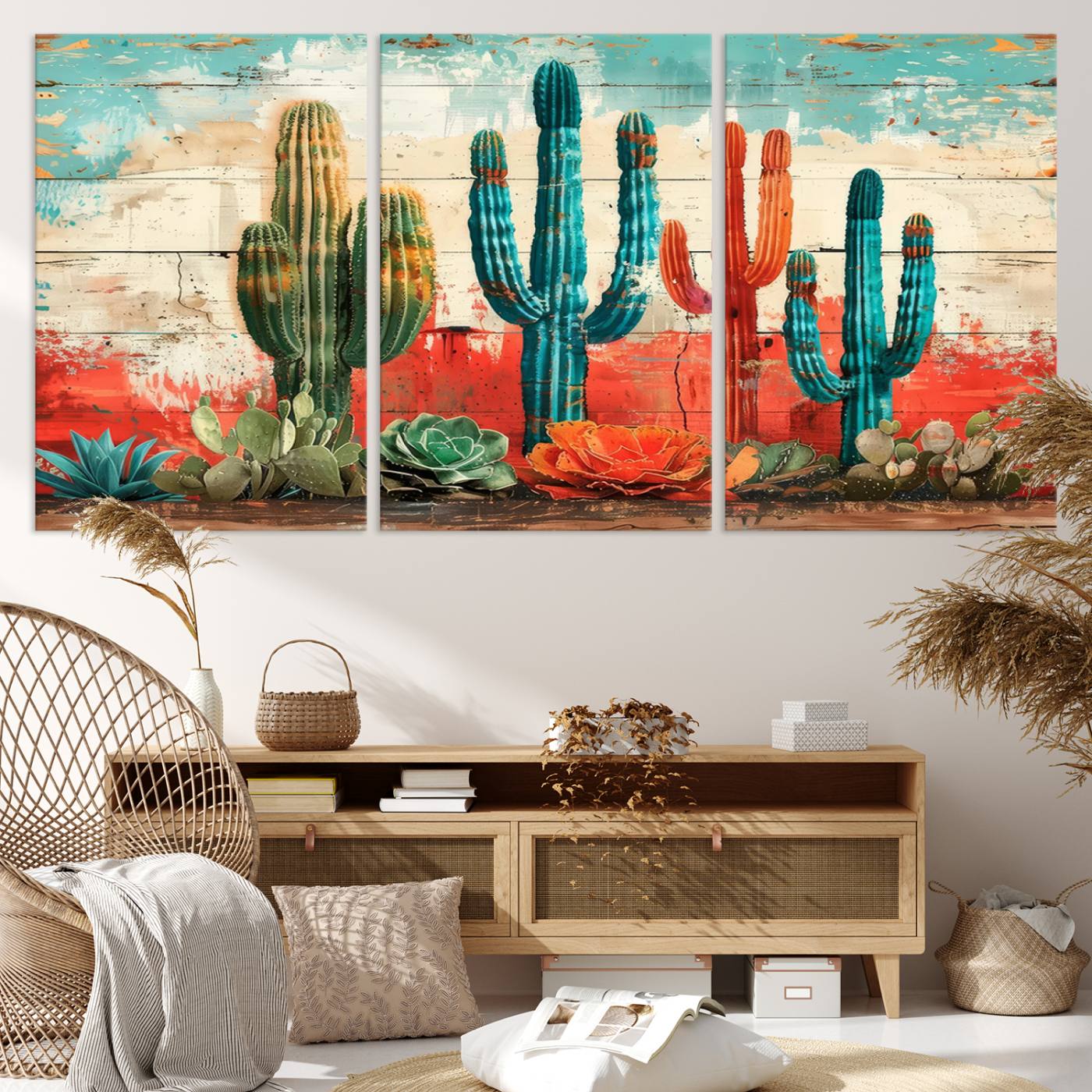 Colorful Cacti Wall Art – Framed Vibrant Succulent Canvas