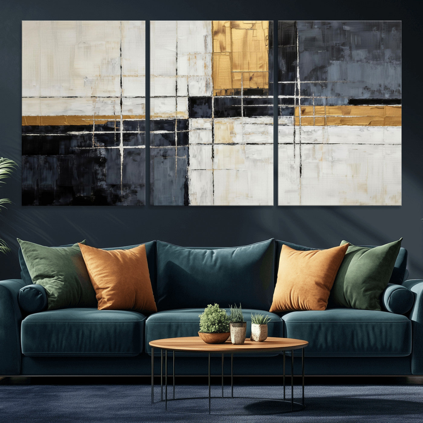 Gold Abstract Wall Art Canvas Print, Modern Luxury Geometric
