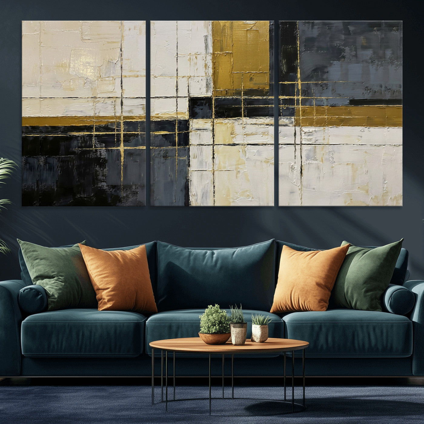 Abstract Gold and Black Wall Art Canvas Print – Modern