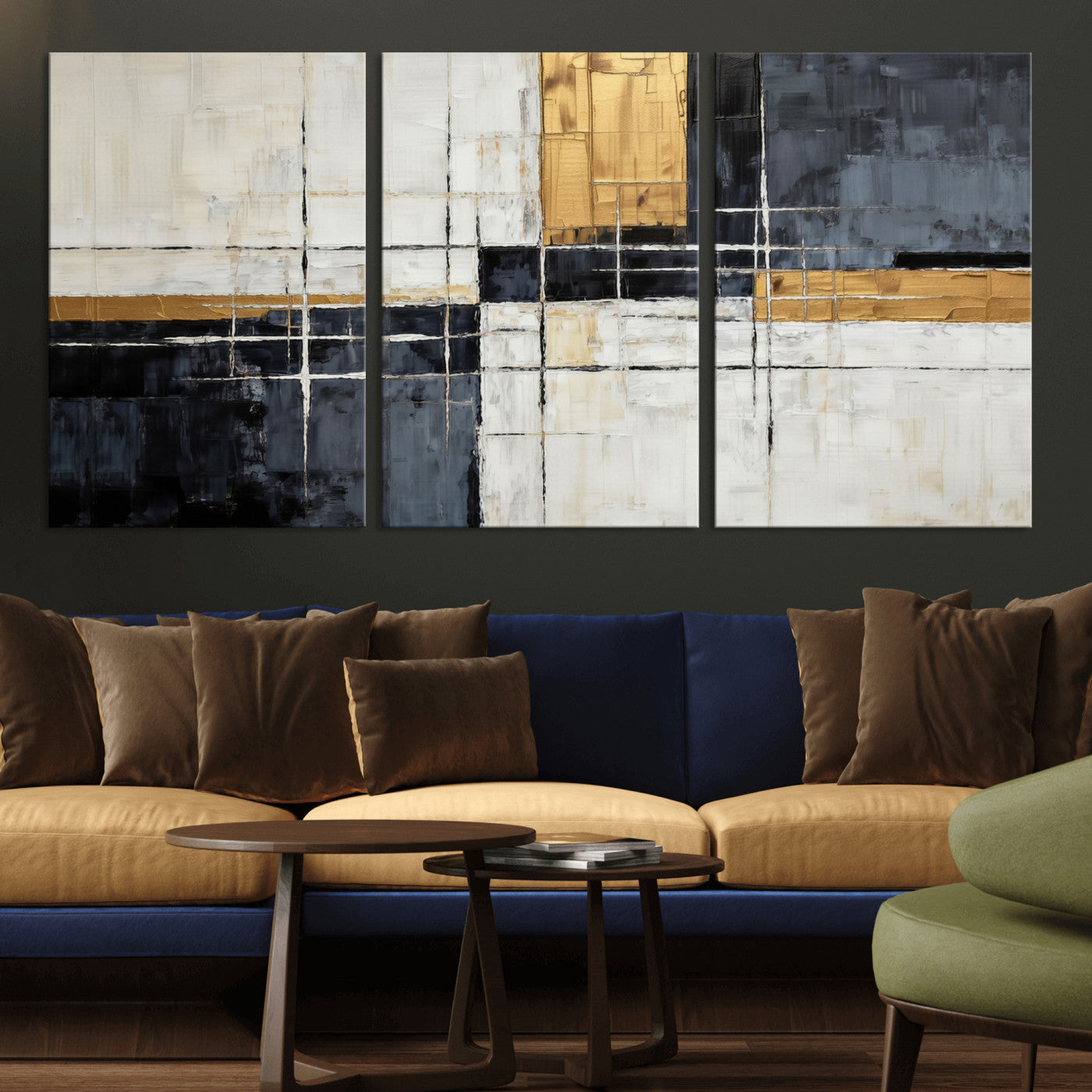 Gold Abstract Wall Art Canvas Print, Modern Luxury Geometric