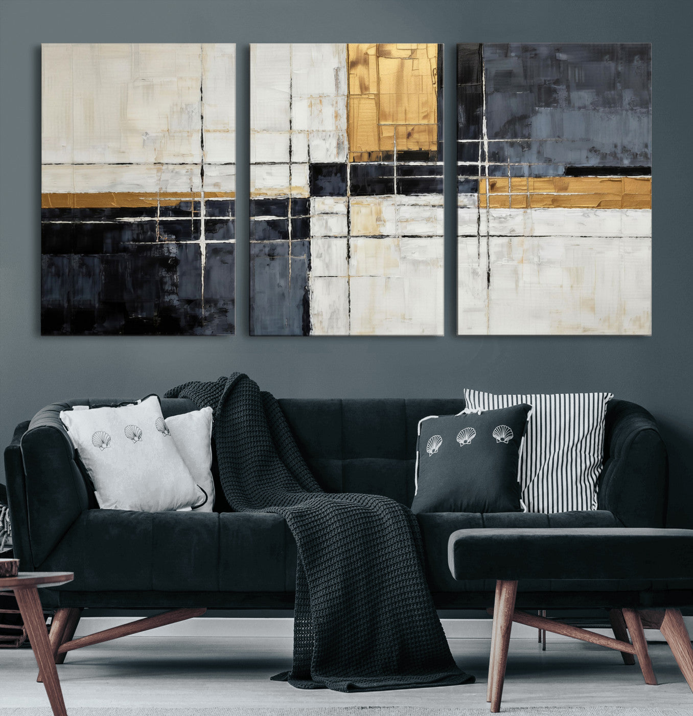 Gold Abstract Wall Art Canvas Print, Modern Luxury Geometric