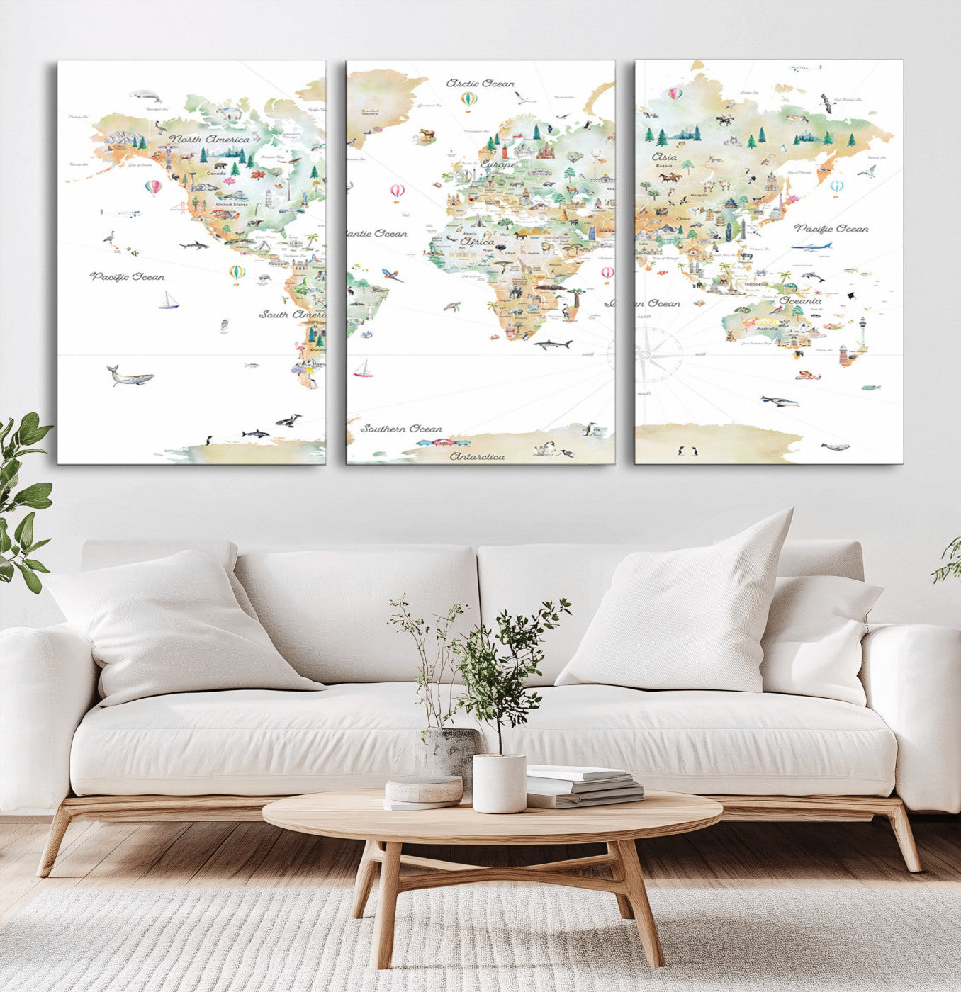 Animal World Map for Kids Room Decor
