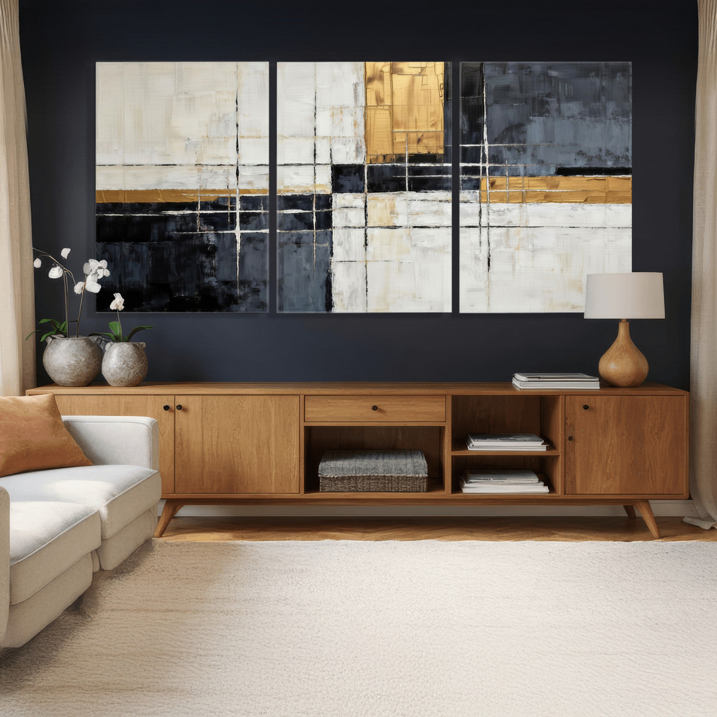 Gold Abstract Wall Art Canvas Print, Modern Luxury Geometric