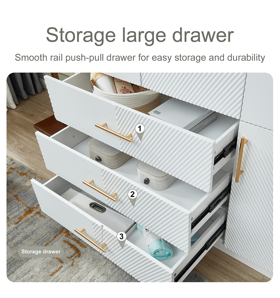 74.2” Tall 3-Door White Wardrobe Closet | Wood Armoire with Hanging Rod & Shelves for Bedroom and Bathroom Storage Cabinet - PRHOMZ