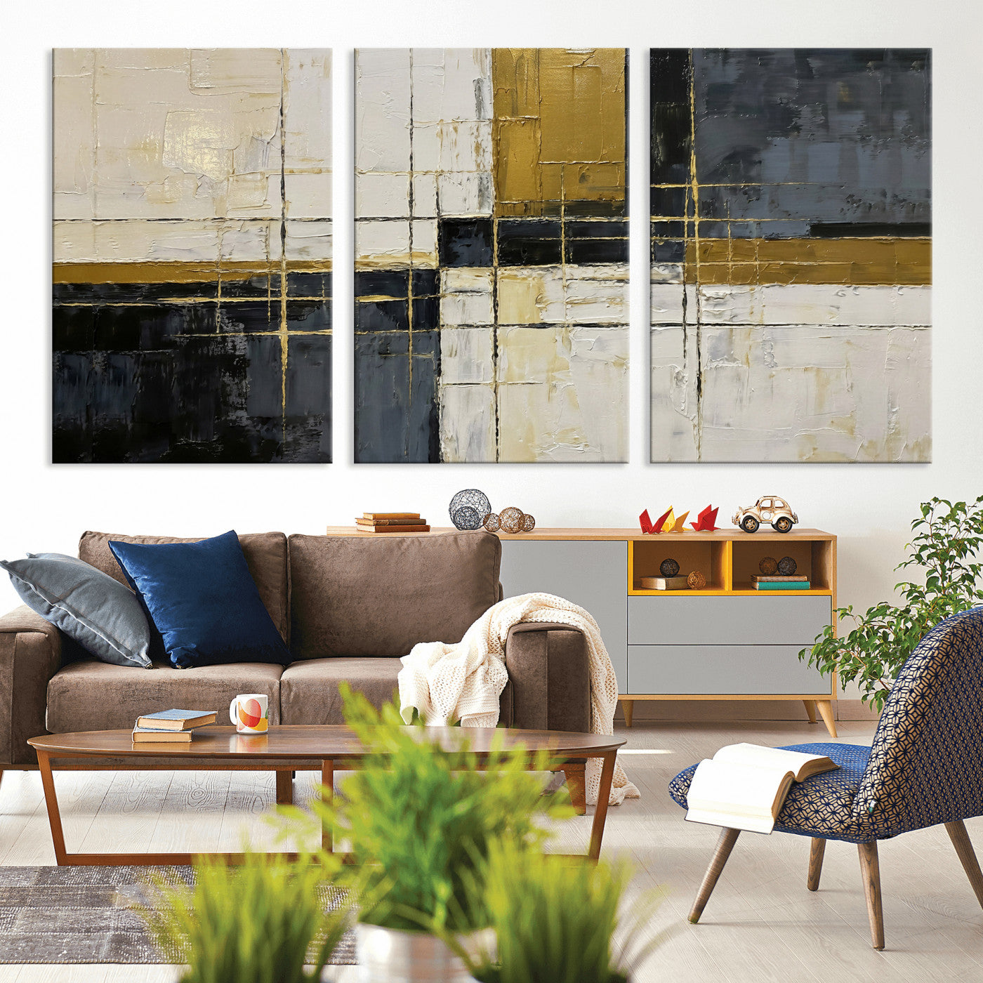 Abstract Gold and Black Wall Art Canvas Print – Modern