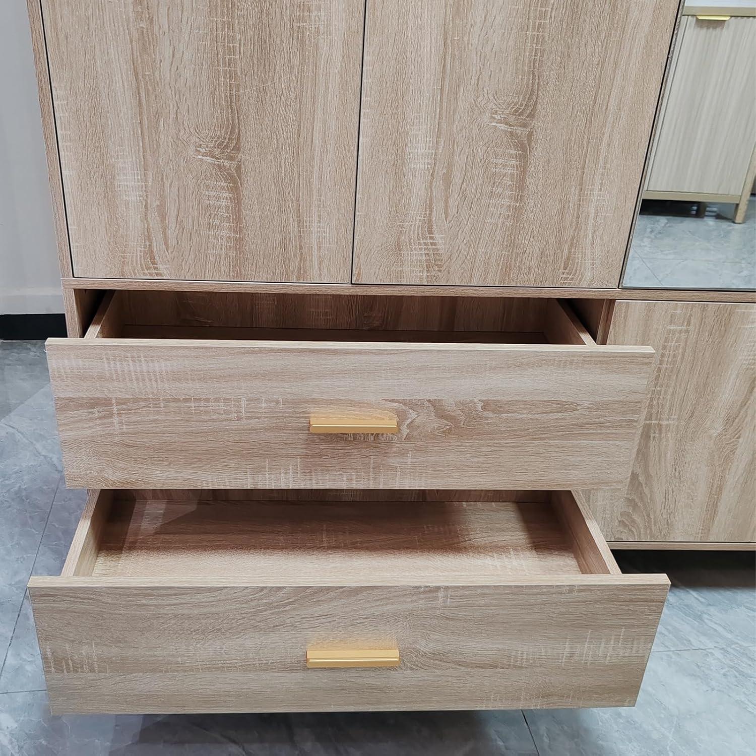 Large Capacity Wooden Armoire Wardrobe Closet with 4 Doors, 2 Drawers & Shelves | White Tall Clothes Storage Cabinet - PRHOMZ