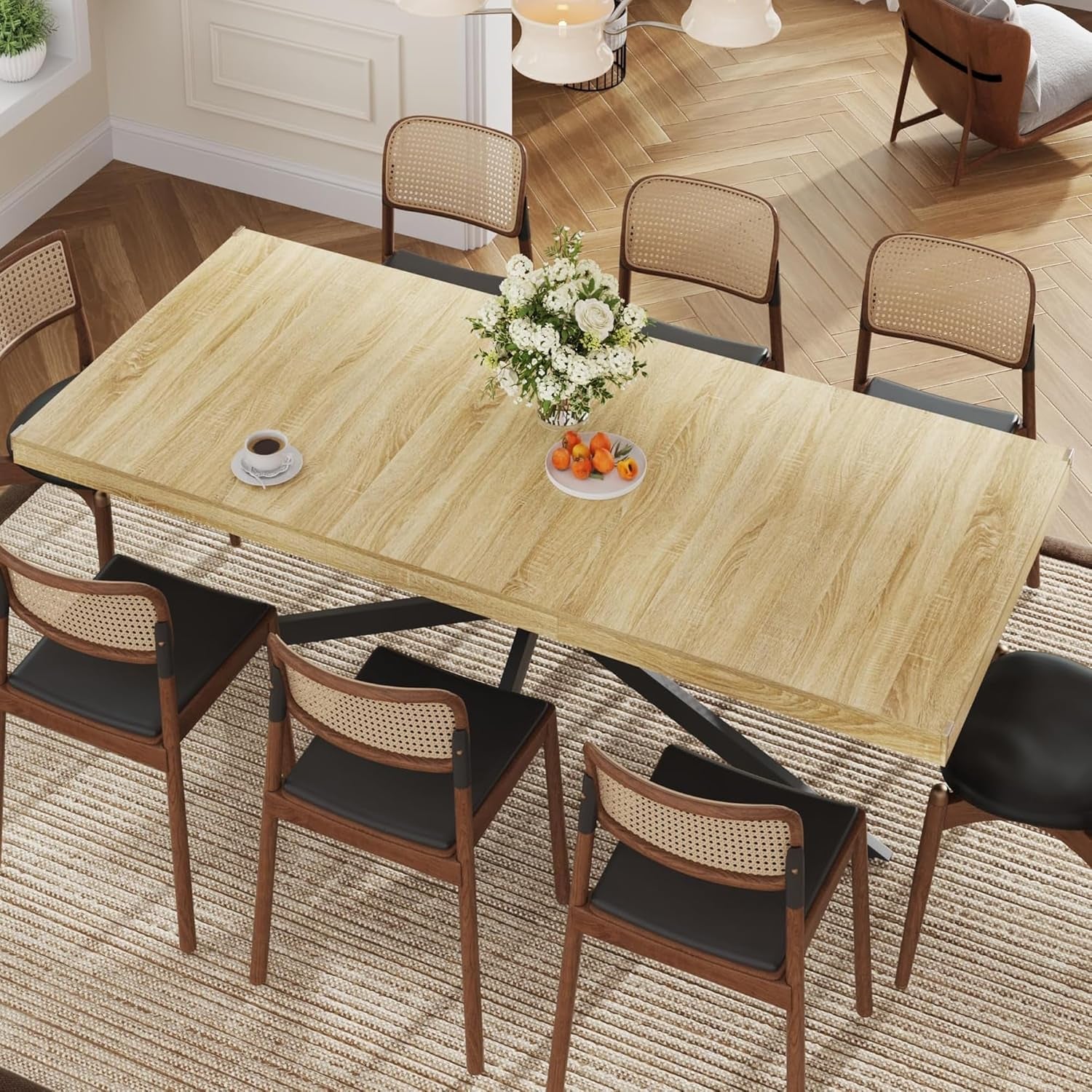 Extendable Oak Rectangular Dining Table For 6 To 8