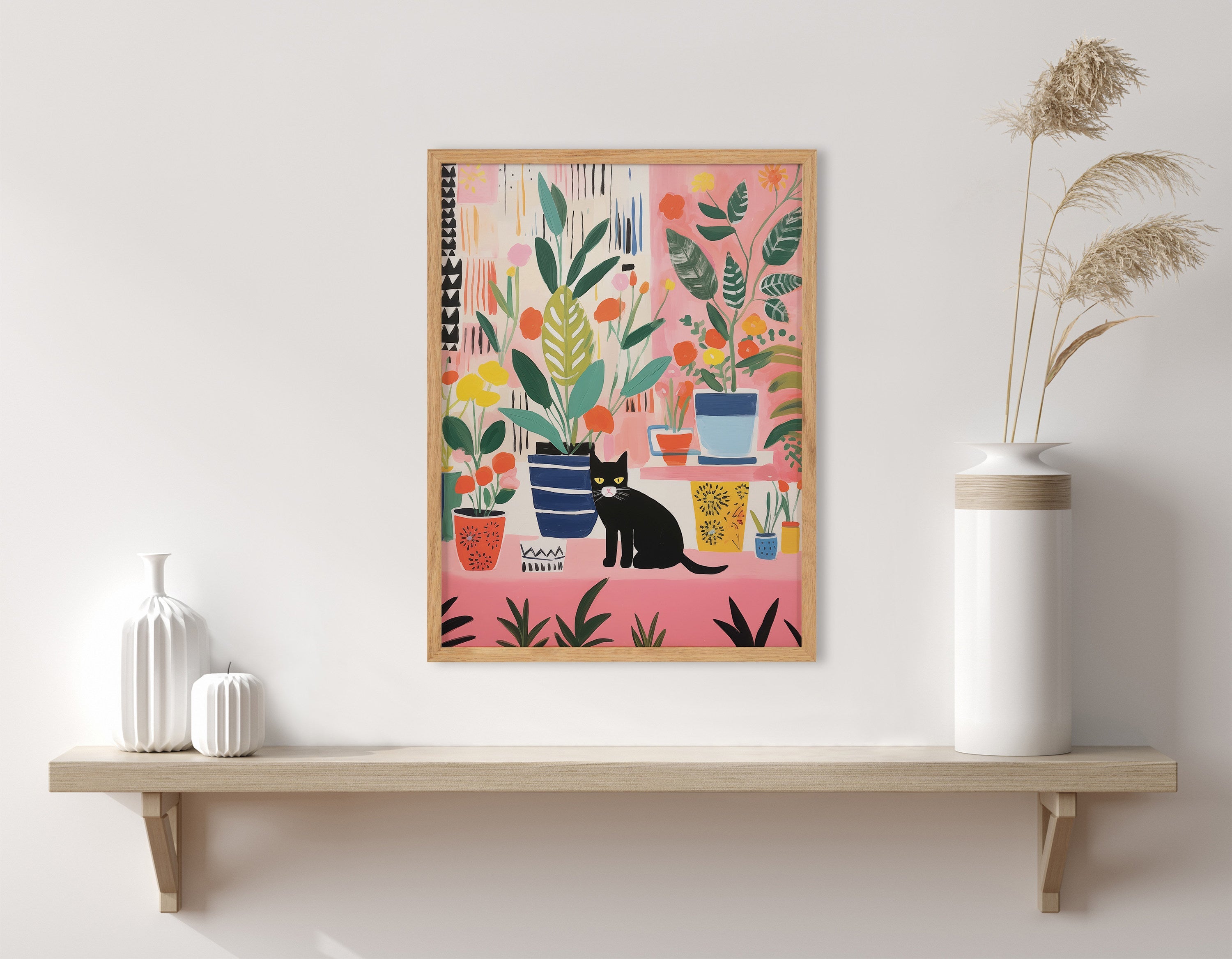 Gallery Whimsical Houseplants and a Black Kitty Cat Print by The Creative Bunch Studio