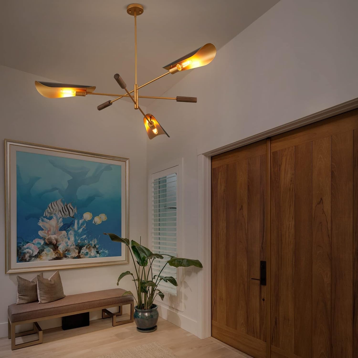 51 Inch Industrial Brass Chandelier Wooden Pendant-4