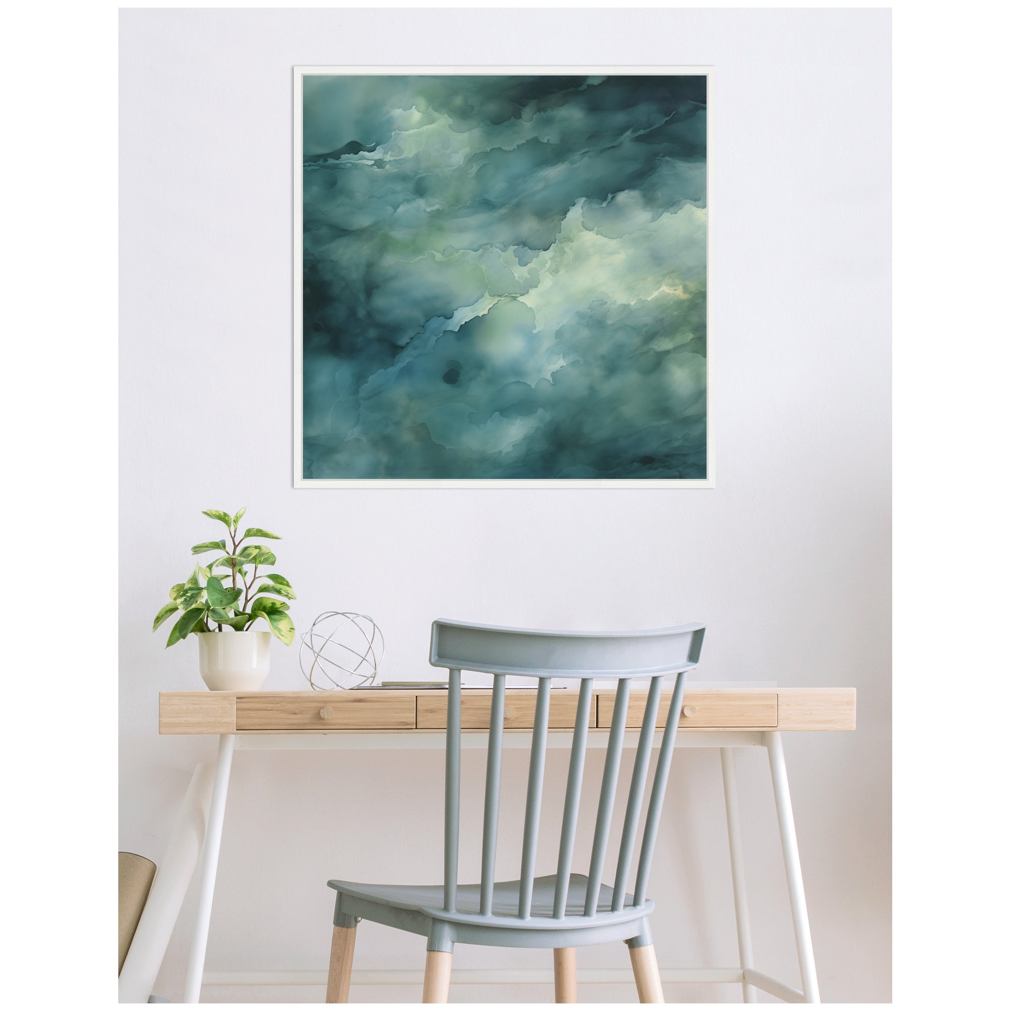 Sylvie Rich Green Teal Watery Abstract Framed Canvas by The Creative Bunch Studio