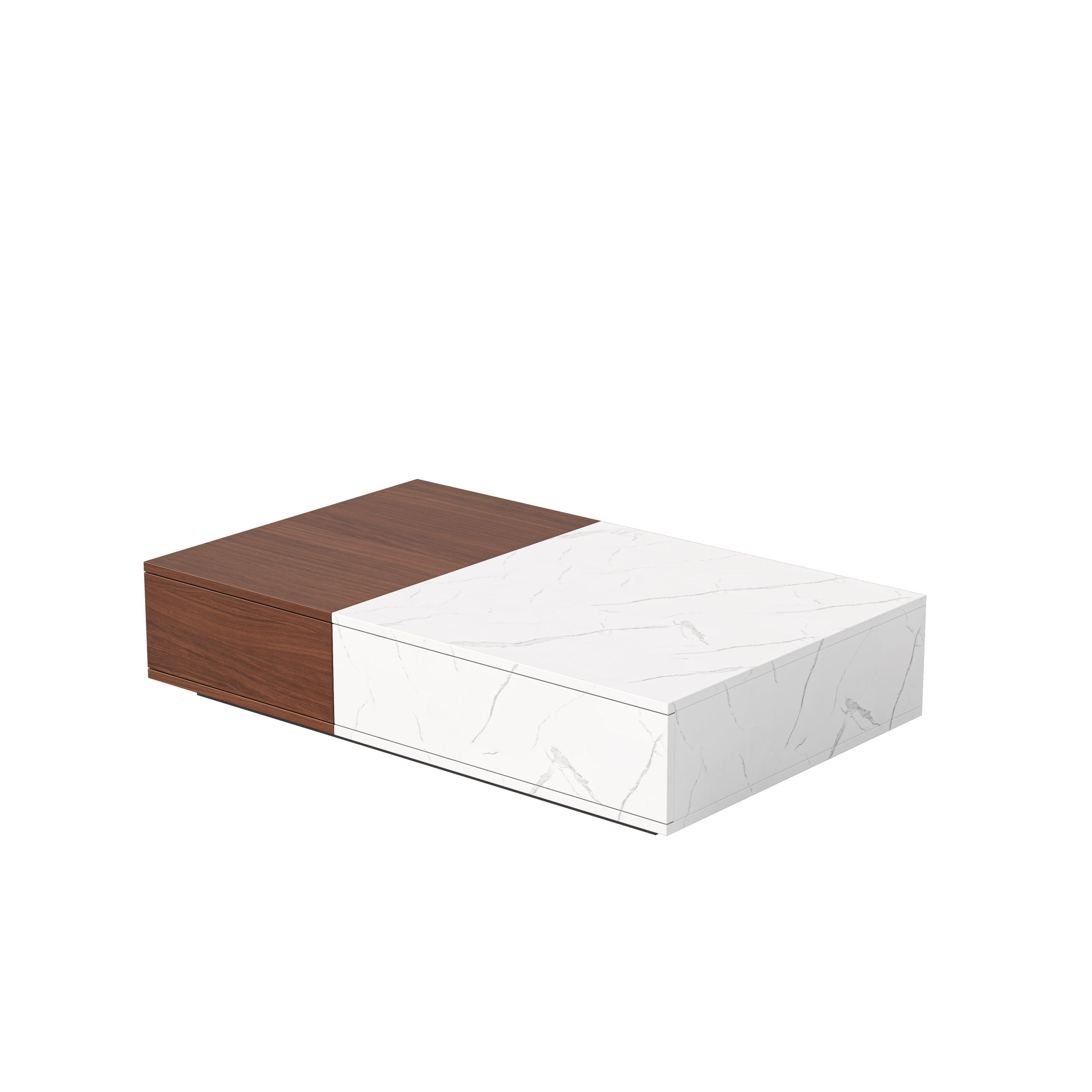 Modern Style Walnut Coffee Table With Two Storage Spaces - PRHOMZ