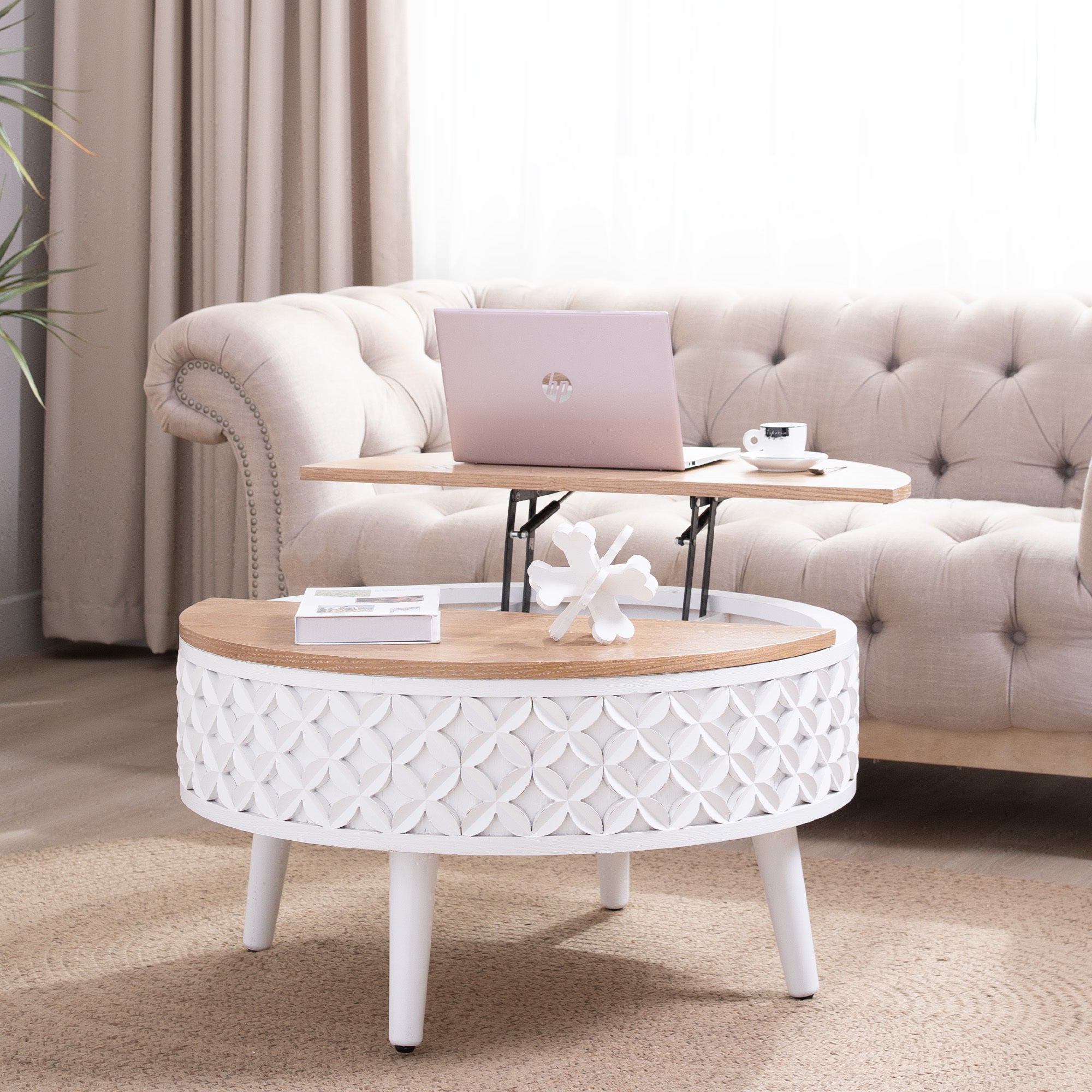 Round Coffee Table with Lift-Top Storage