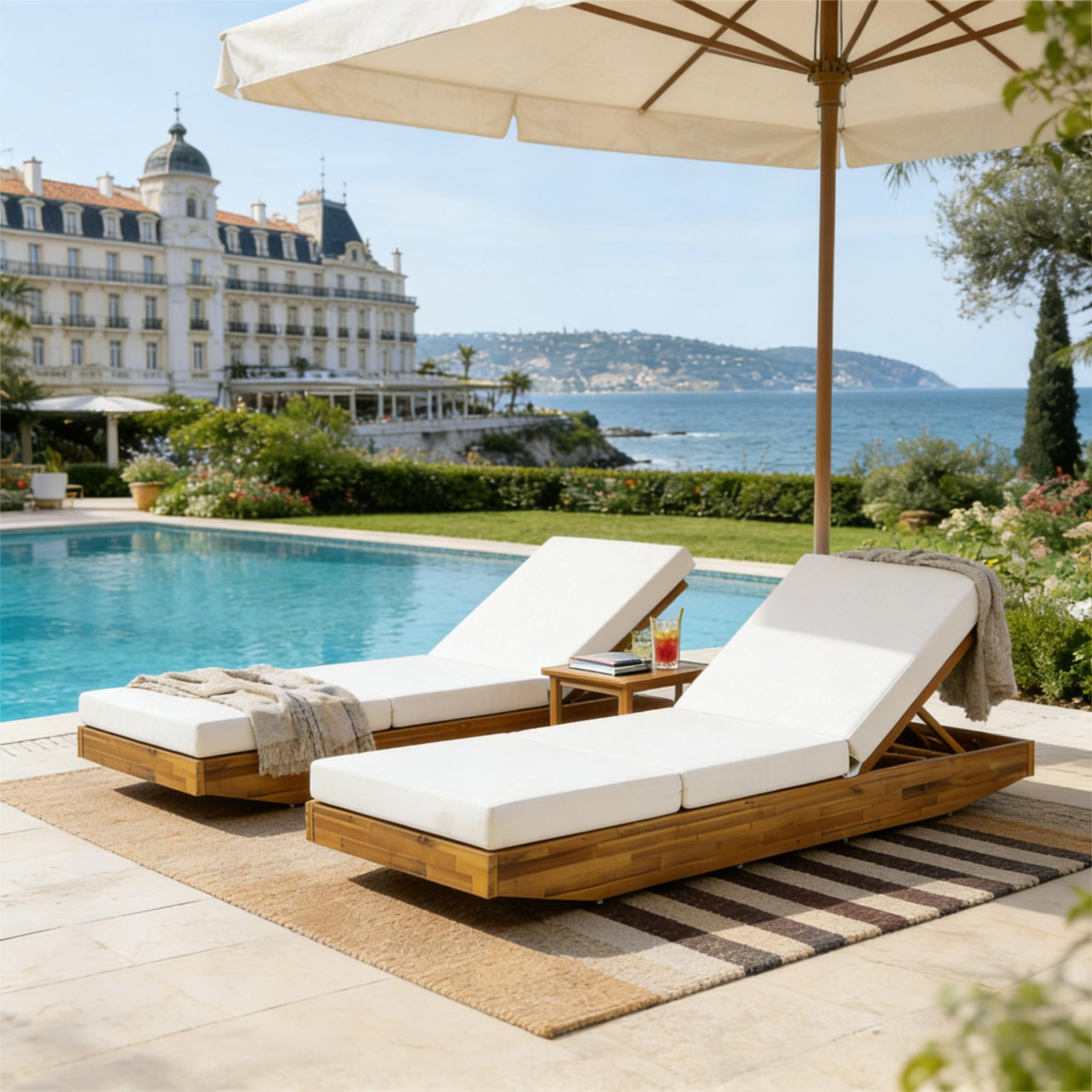 Acacia Wood Chaise Lounge with Cushion