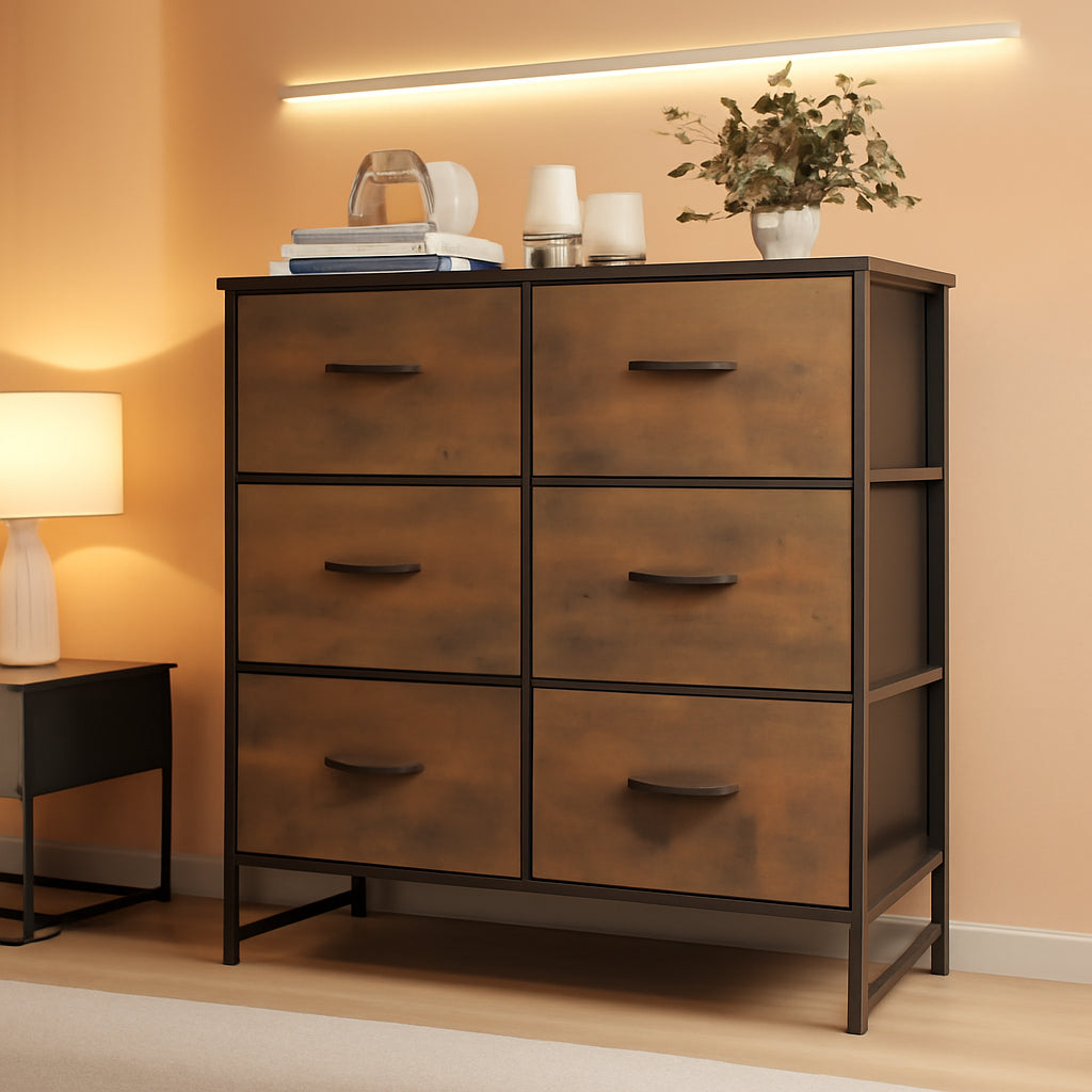6 Drawer Dresser Rustic Brown For Bedroom Storage Solutions