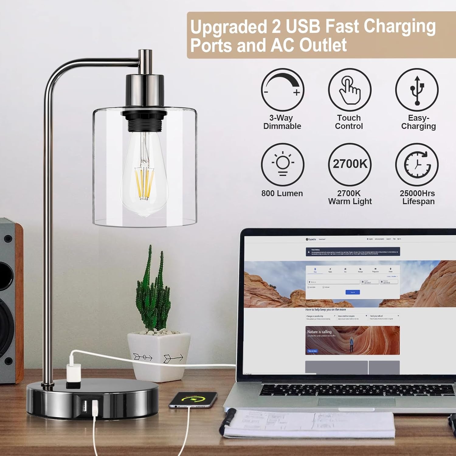 Industrial Table Lamps Black Nickel Touch Control Dimmable