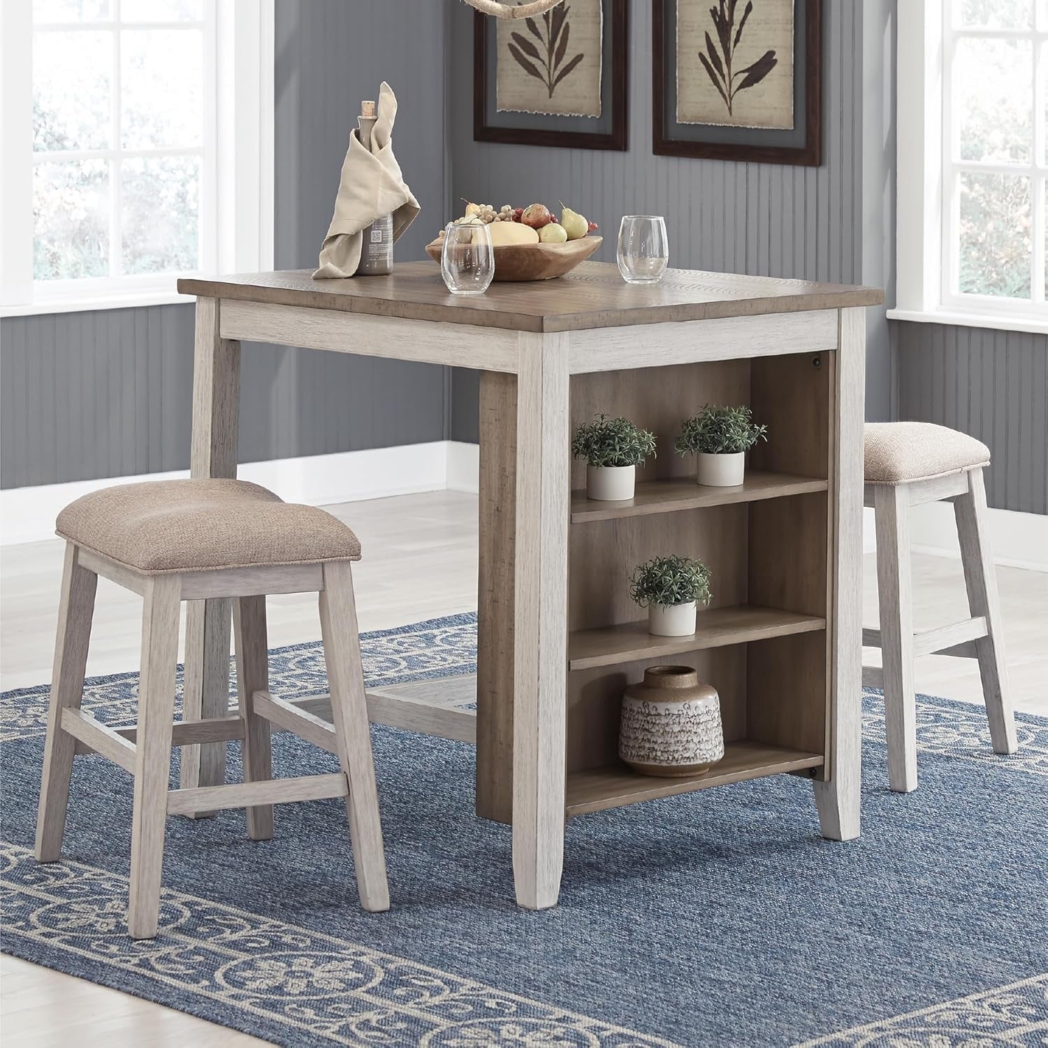 Whitewash Counter Height Dining Set With Barstools