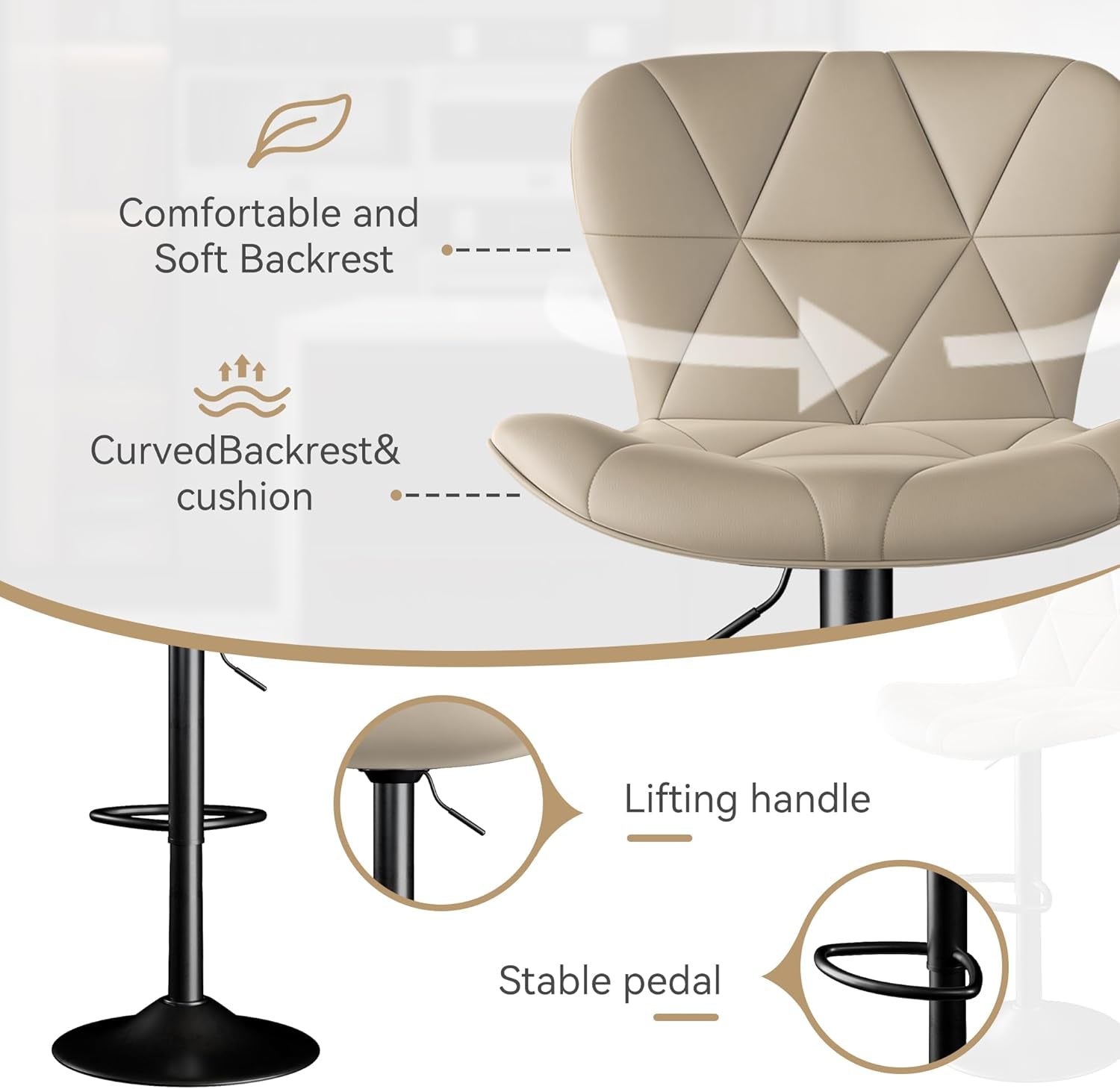 Adjustable Swivel Bar Stools Set of 2 in Khaki Finish