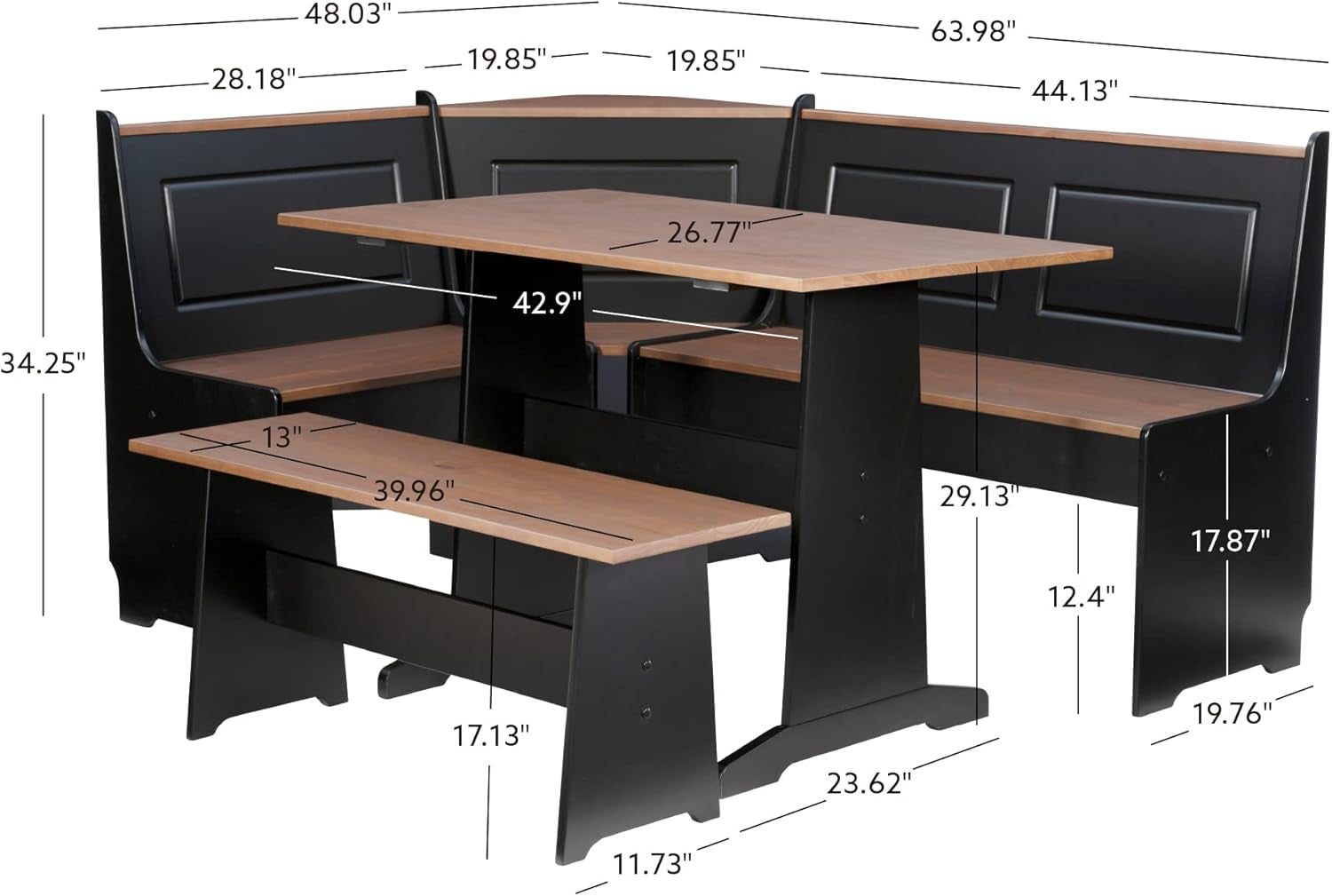 Black Pecan Five Seat Dining Set With Storage Benches