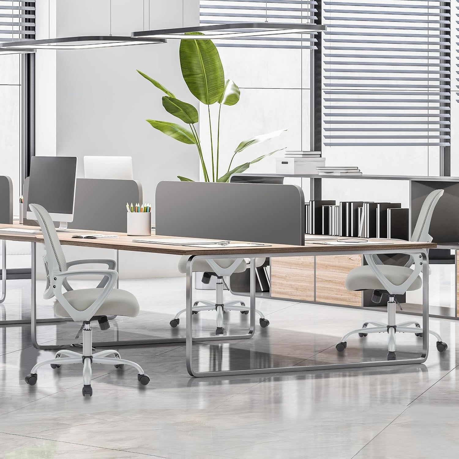 Ergonomic Mesh Office Chair With Lumbar Support And Rolling Wheels Grey