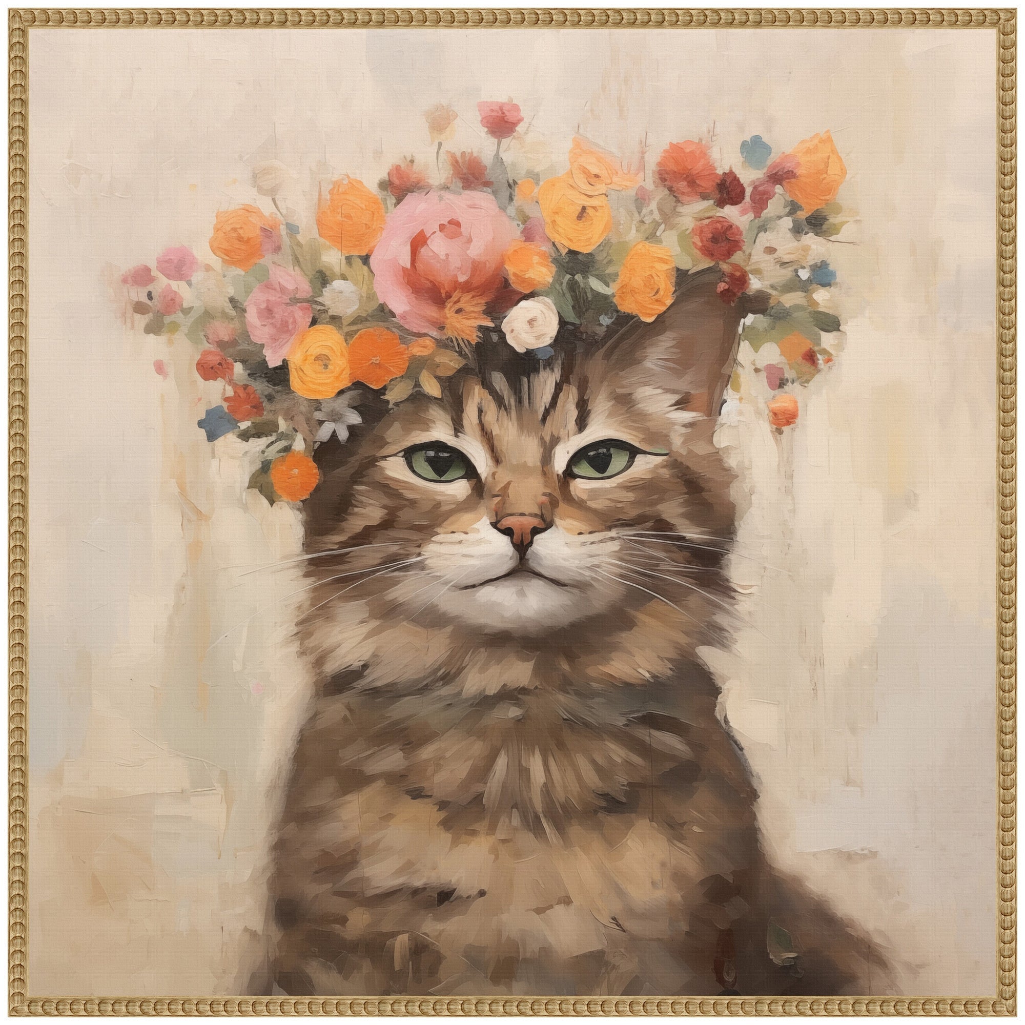 Sylvie Adorable Floral Boho Cat Framed Canvas by The Creative Bunch Studio