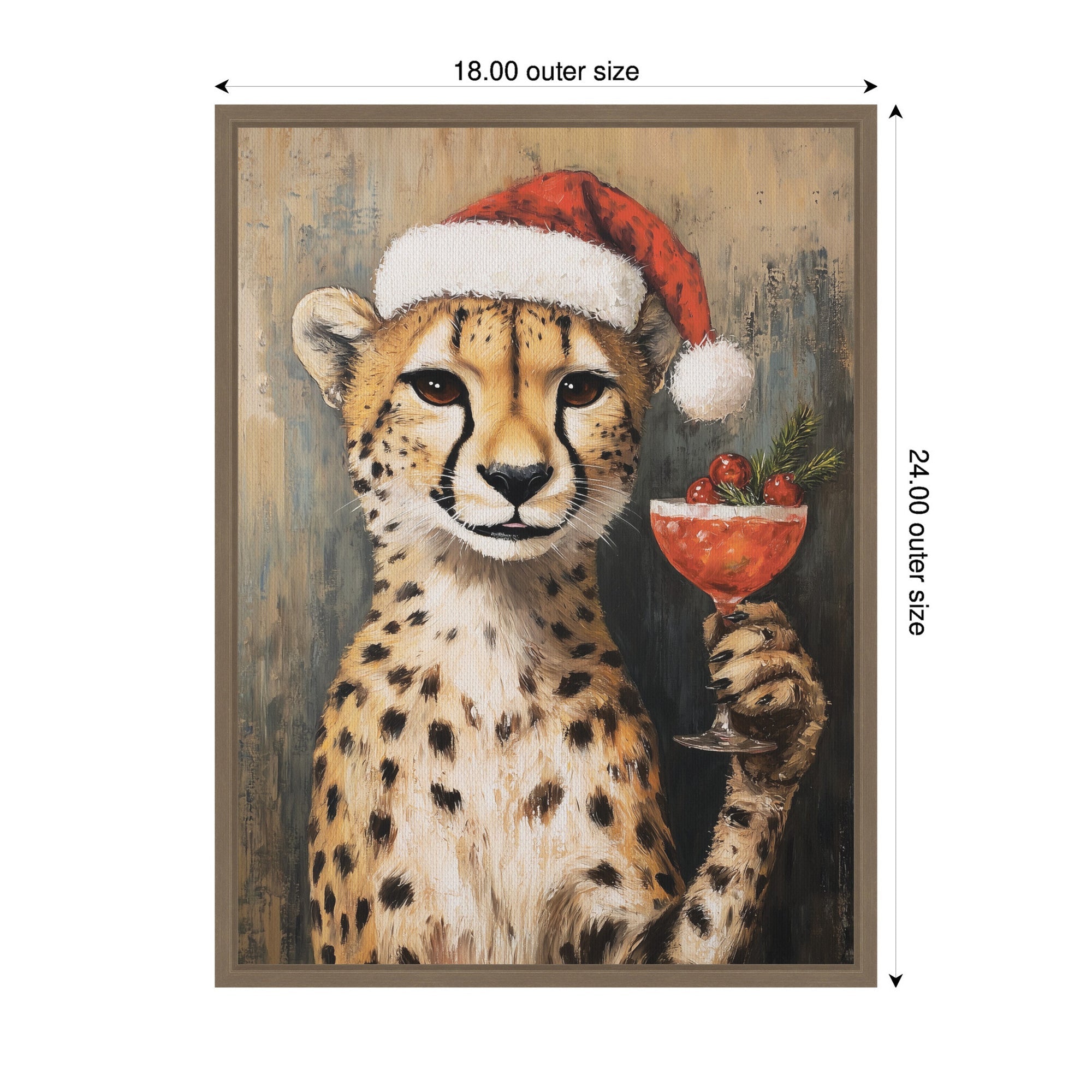 Sylvie Framed Canvas Cheetah Festive Cocktail Santa Hat by The Creative Bunch Studio