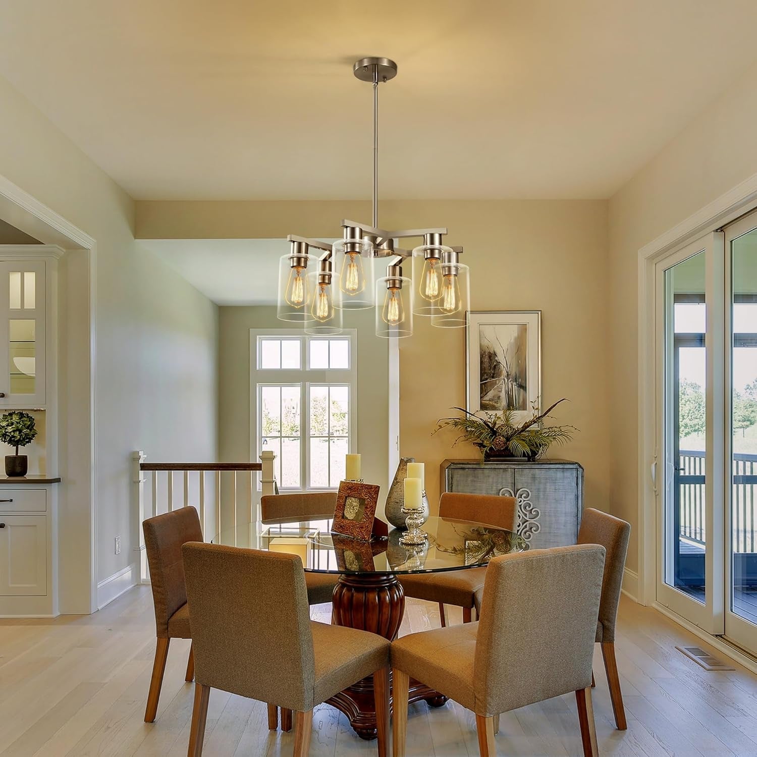 6 Light Farmhouse Brushed Nickel Pendant Chandelier-2