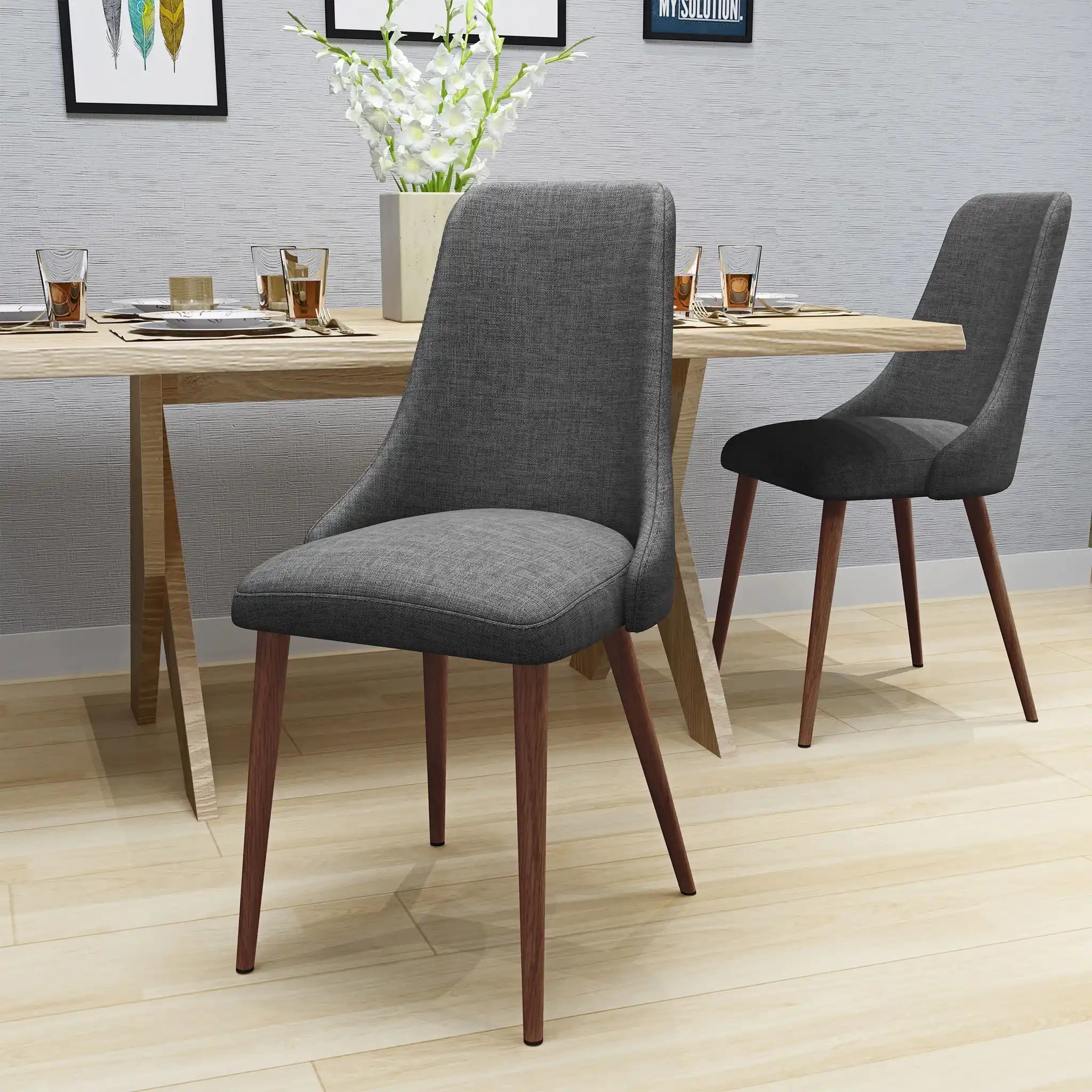 Mid Century Modern Fabric Armless Dining Chair