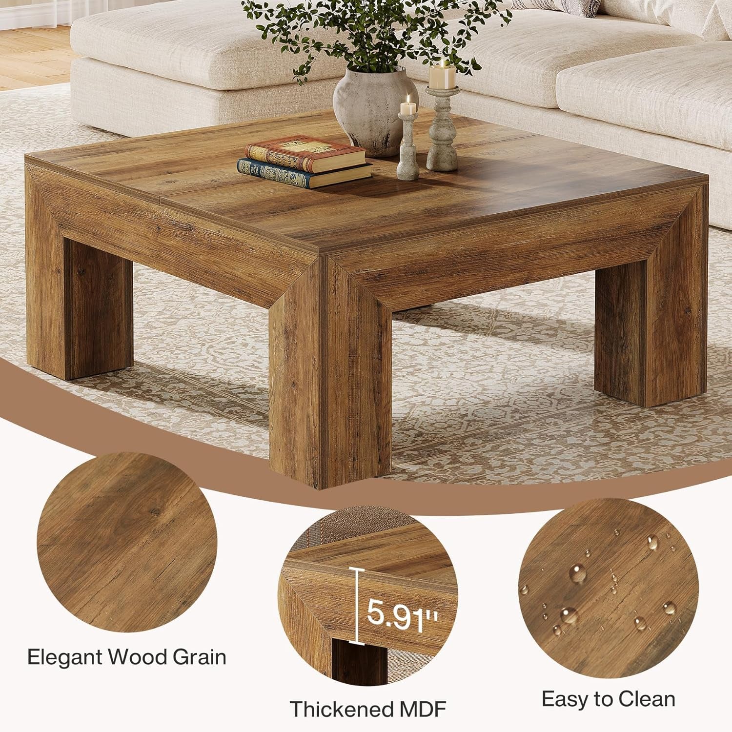 Rectangular Coffee Table ThirtyNine Inches Rustic Brown