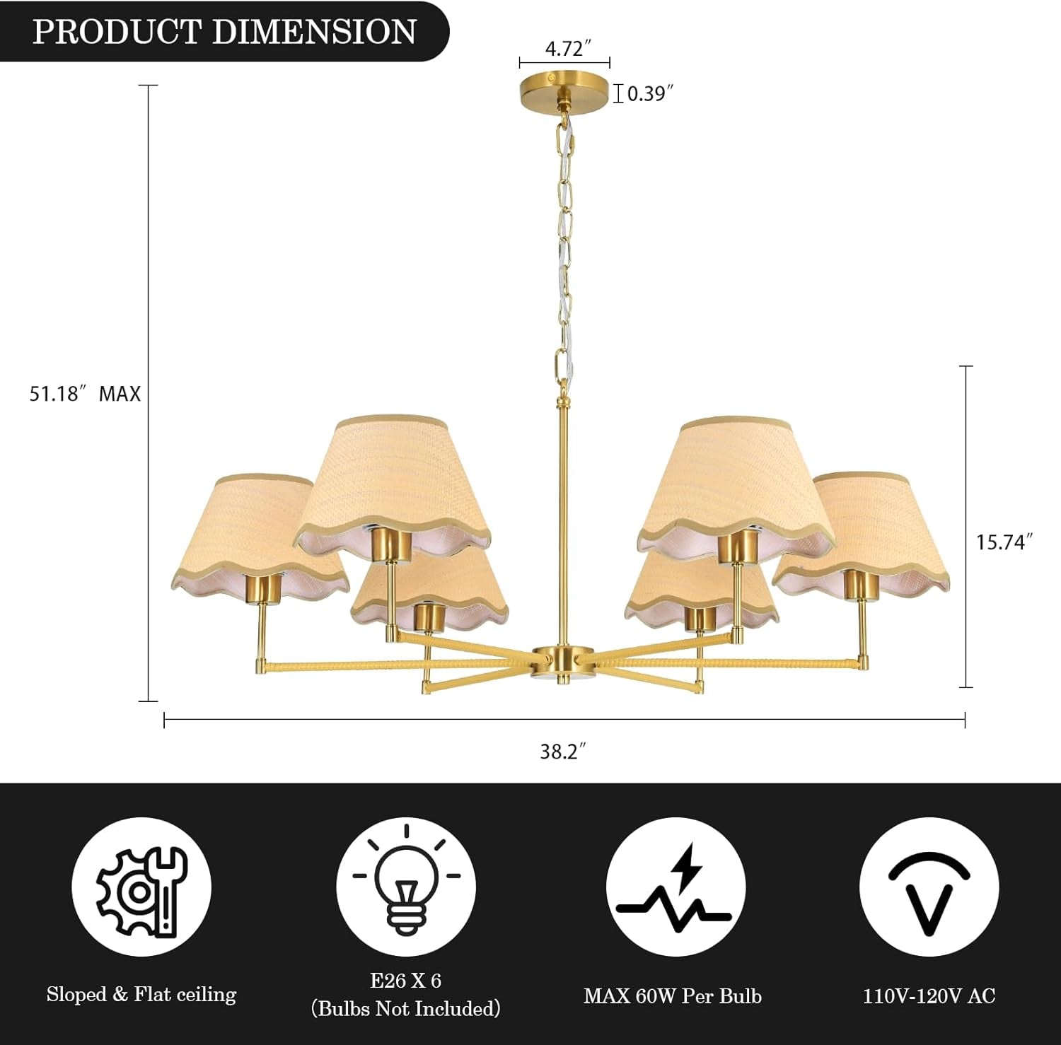 Six Light Handwoven Rattan Chandelier 39 Inch Adjustable-4