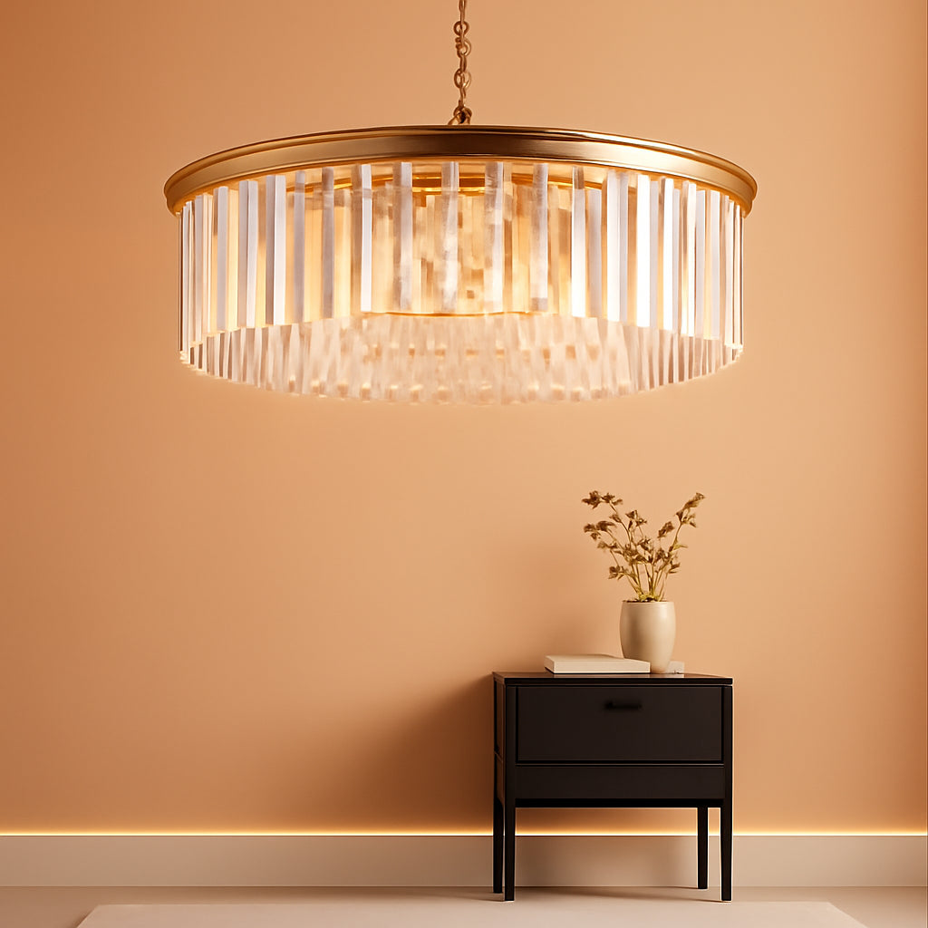 Gold Contemporary Crystal Chandelier Two Tier Fixture-0