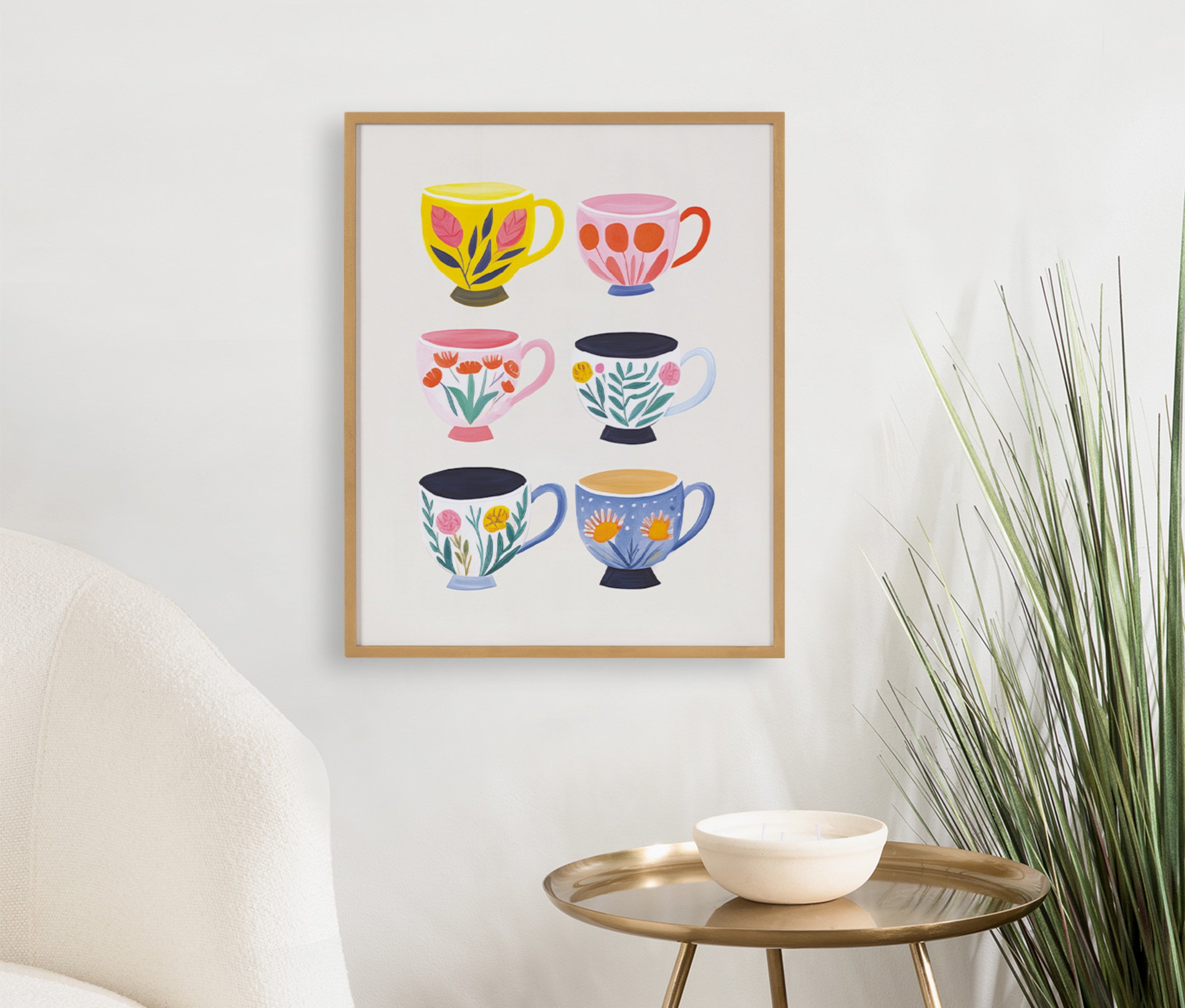 Gallery Botanical Coffee Shop Tea Cups Print by The Creative Bunch Studio