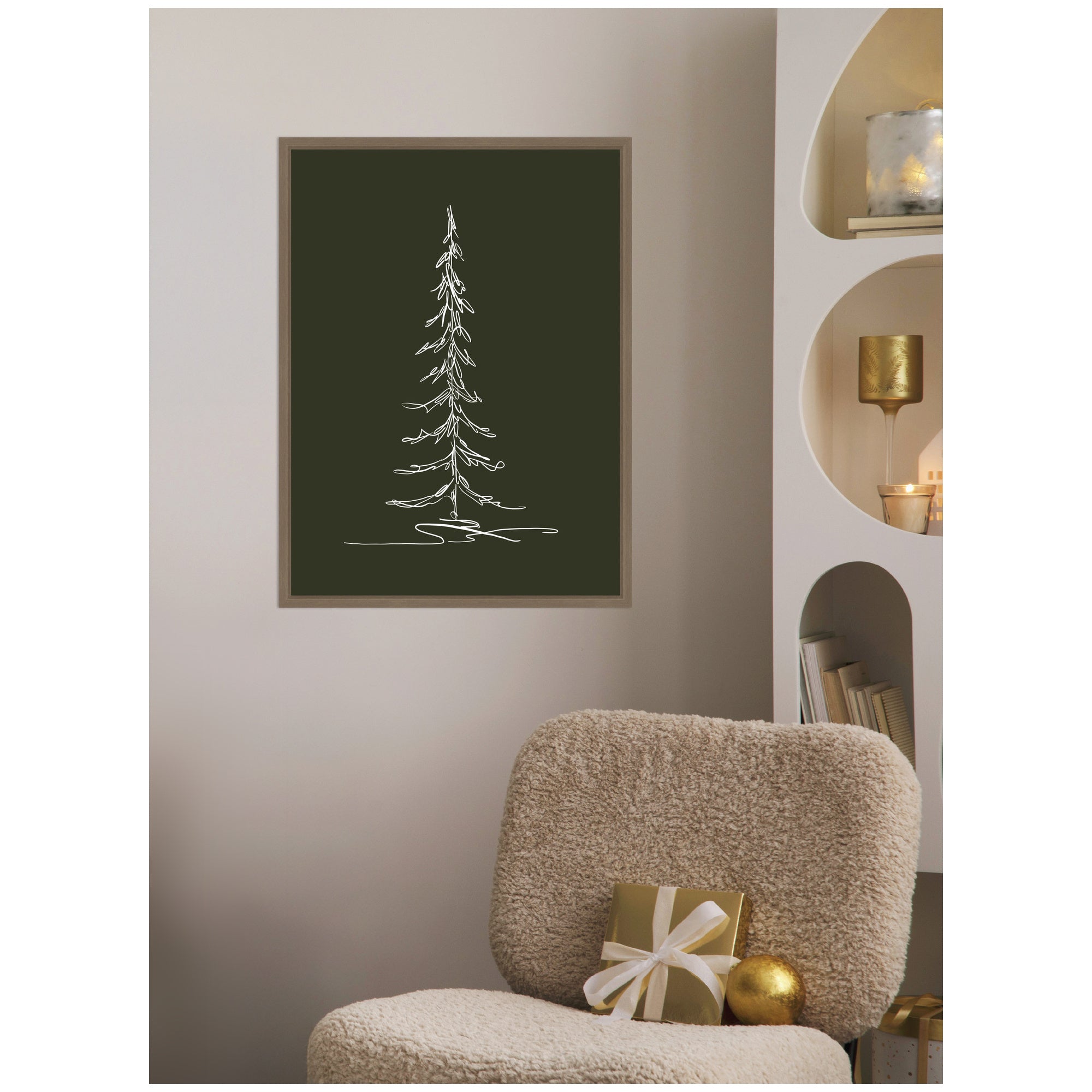 Sylvie Framed Canvas Minimalist Evergreen Trees Sketch 1 Green by The Creative Bunch Studio