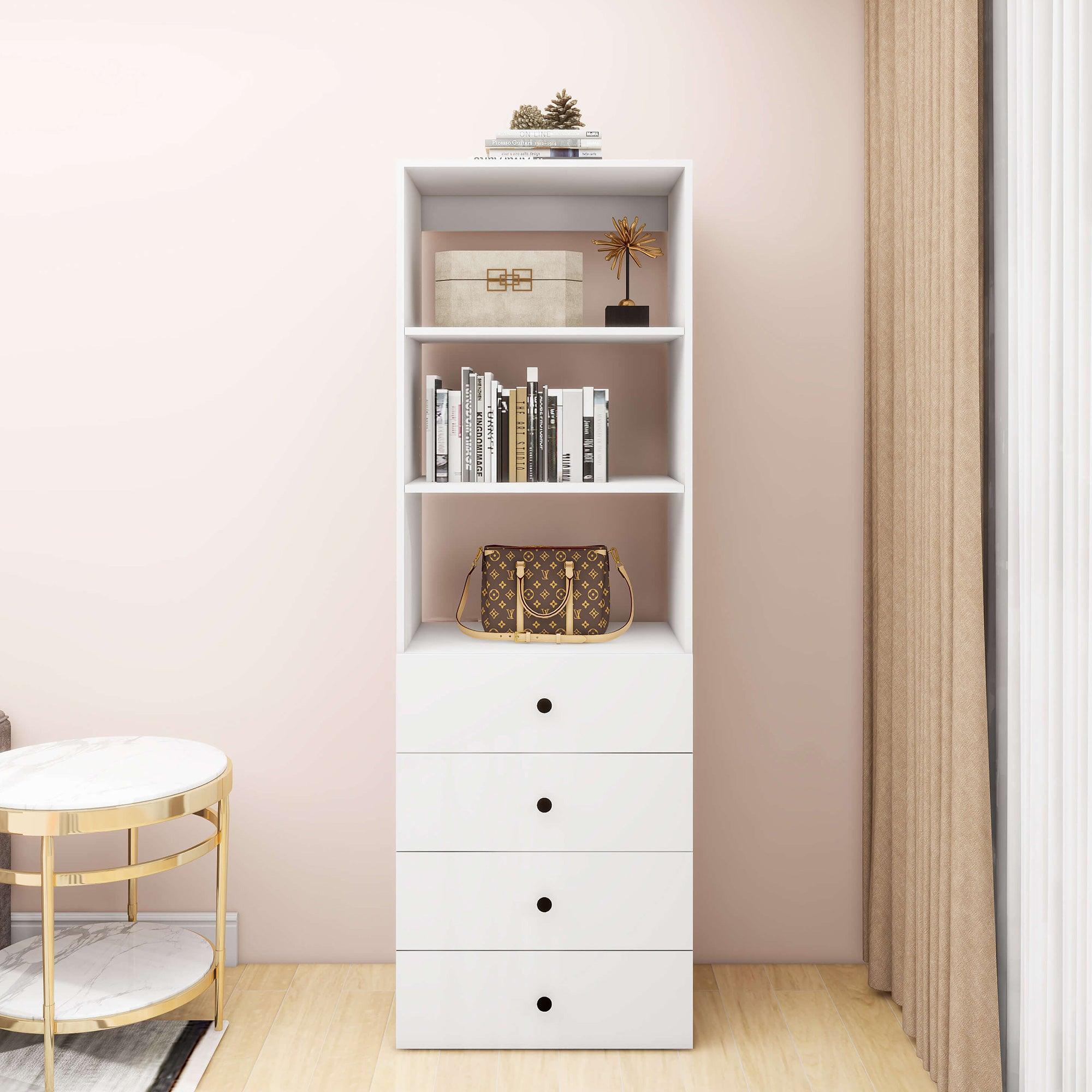 Modular Closet Organizer System with 2 Shelves & 4 Drawers for Clothes Storage – Walk-In Closet Solution, 24"W x 18"D x 72"H - PRHOMZ