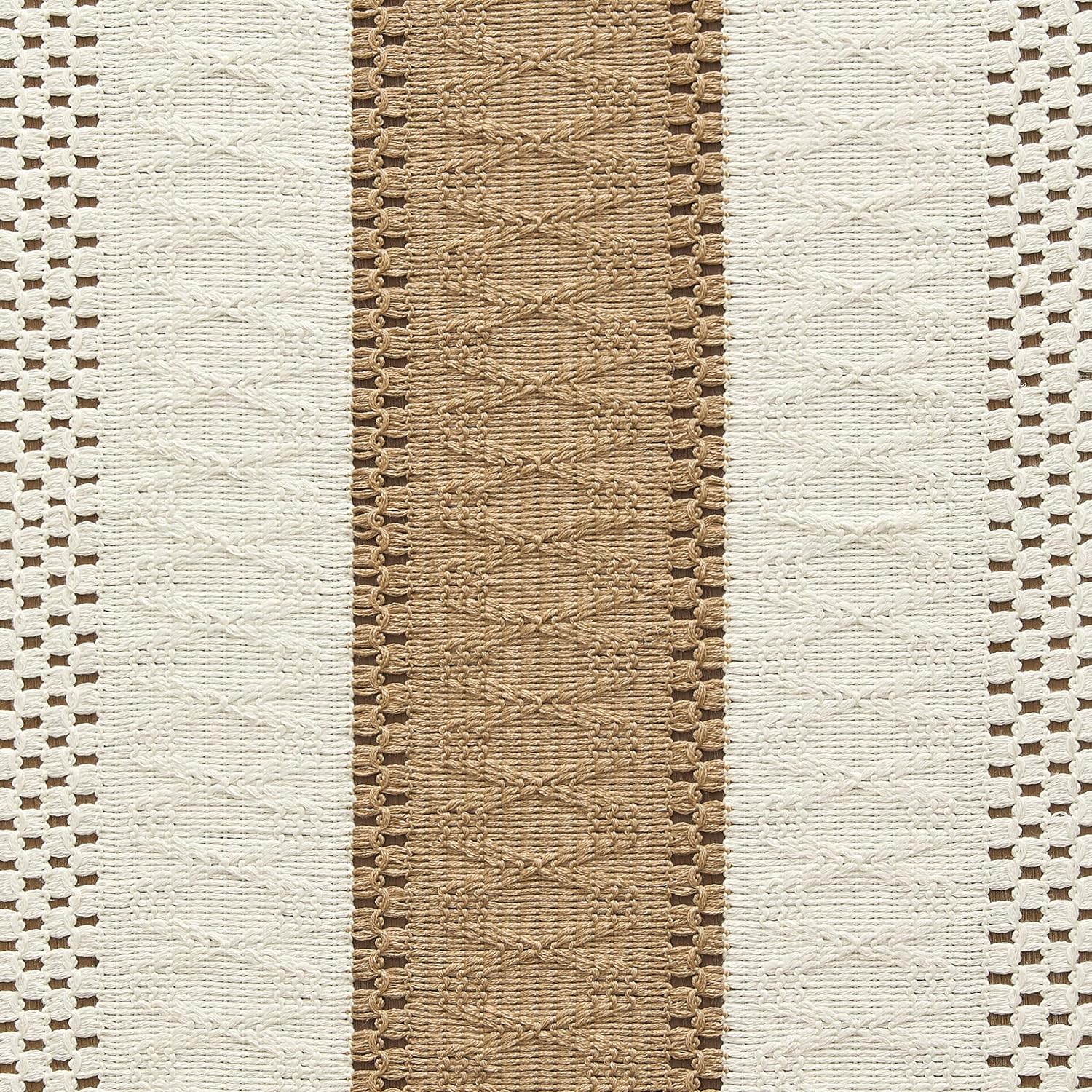 Handmade Cotton Table Runner | Boho Bicolor Woven Runner | Natural Cream & Brown | 12x72 Inches (30x183 cm)-1