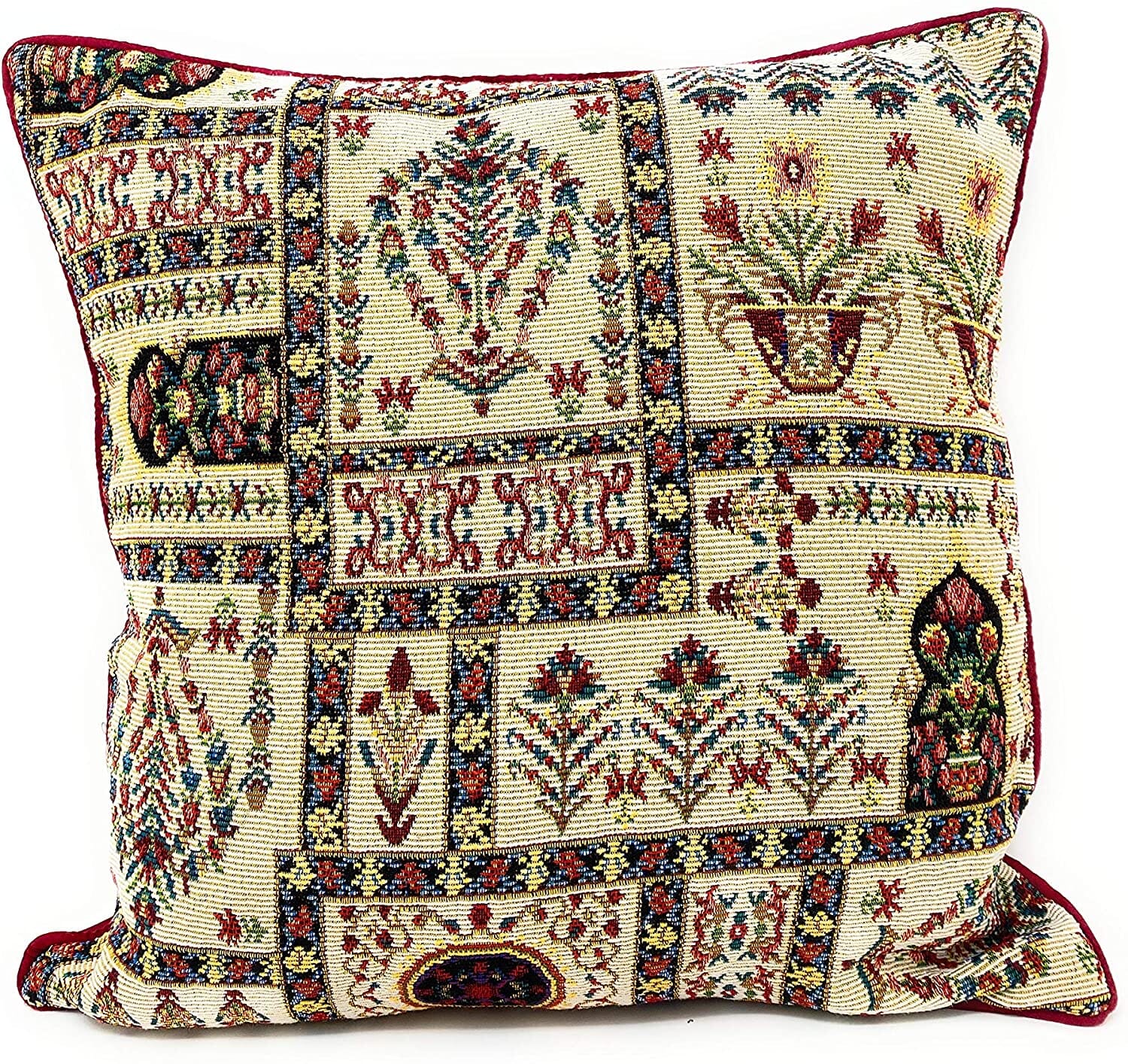 DaDalogy Bedding Light White Mughal Floral Botanical Cottage Fleur Tapestry Throw Pillow Covers 16" (18196)