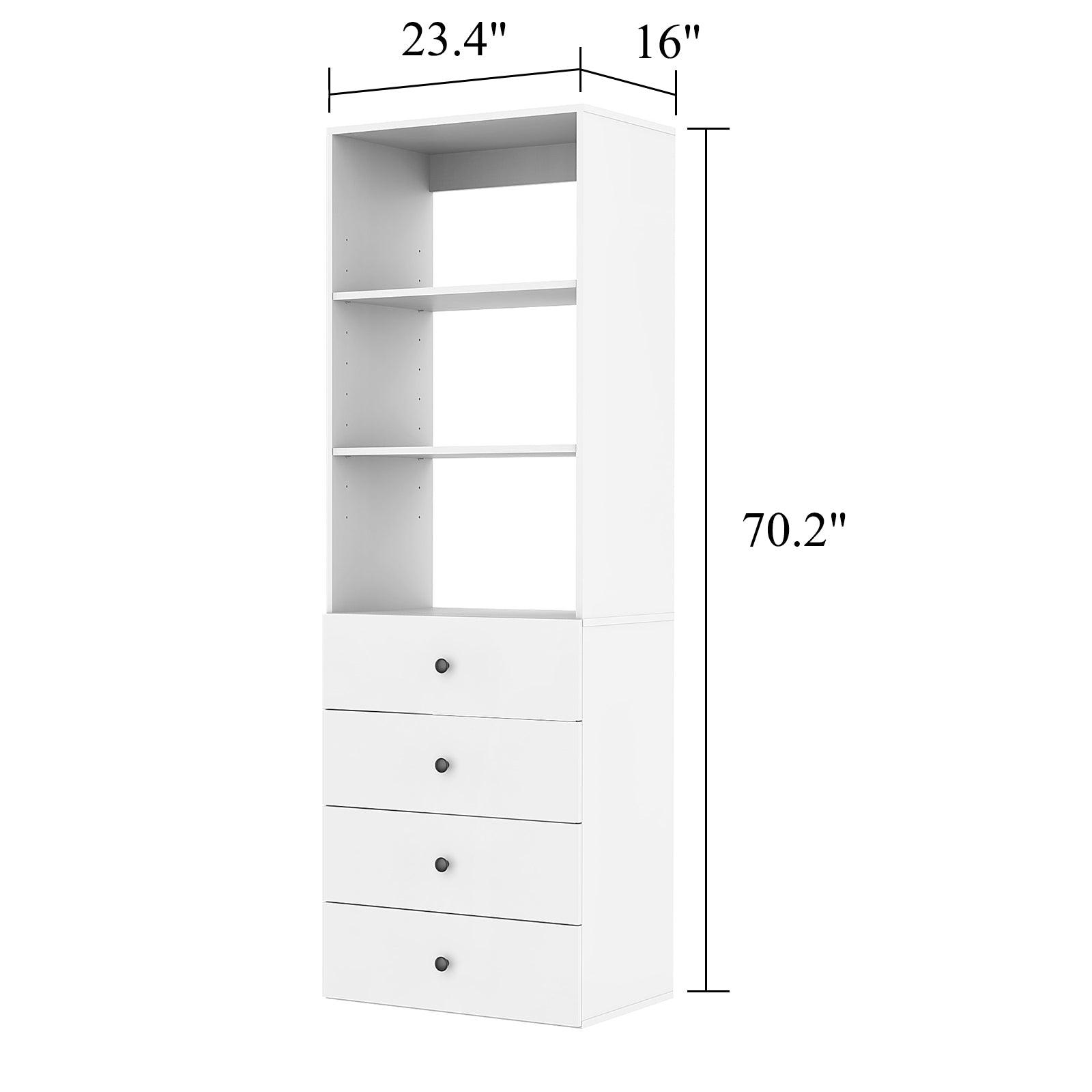 Modular Closet Organizer System with 2 Shelves & 4 Drawers for Clothes Storage – Walk-In Closet Solution, 24"W x 18"D x 72"H - PRHOMZ