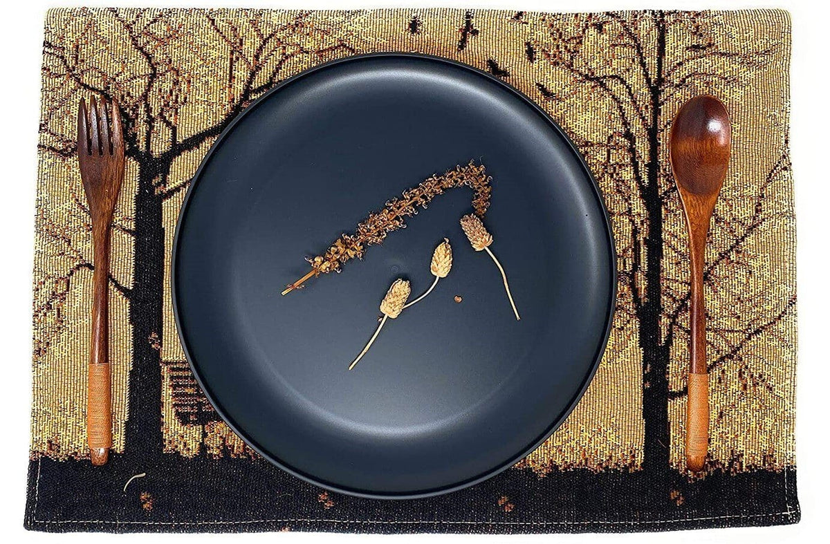 DaDalogy Bedding Set of 4 Pieces Autumn Birds Blessing Tapestry Dining Placemats 13” x 19” (Thanksgiving)