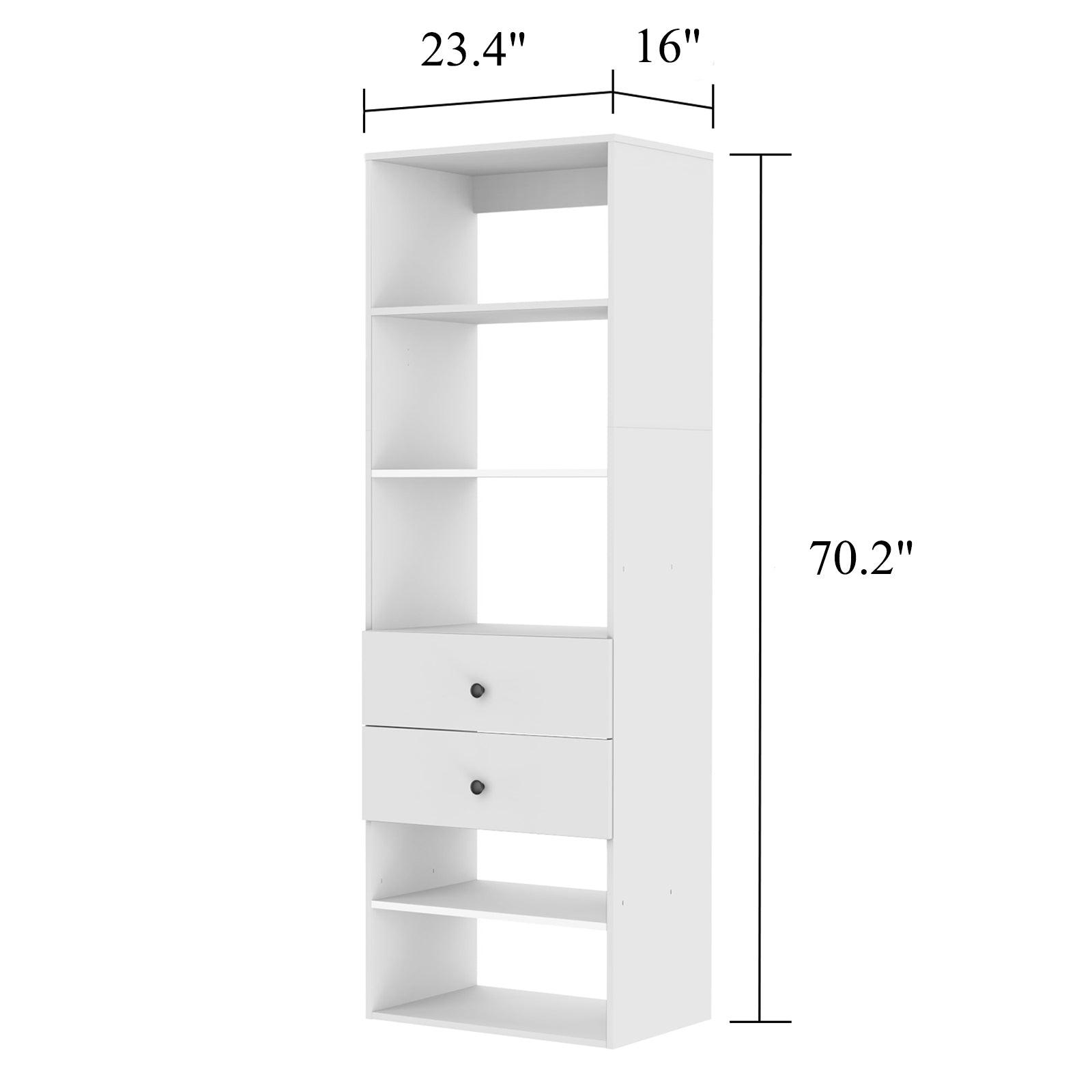 Clothes Organizer with 3 Shelves & 2 Drawers for Storage – Walk-In Closet System, 24"W x 16"D x 71"H - PRHOMZ