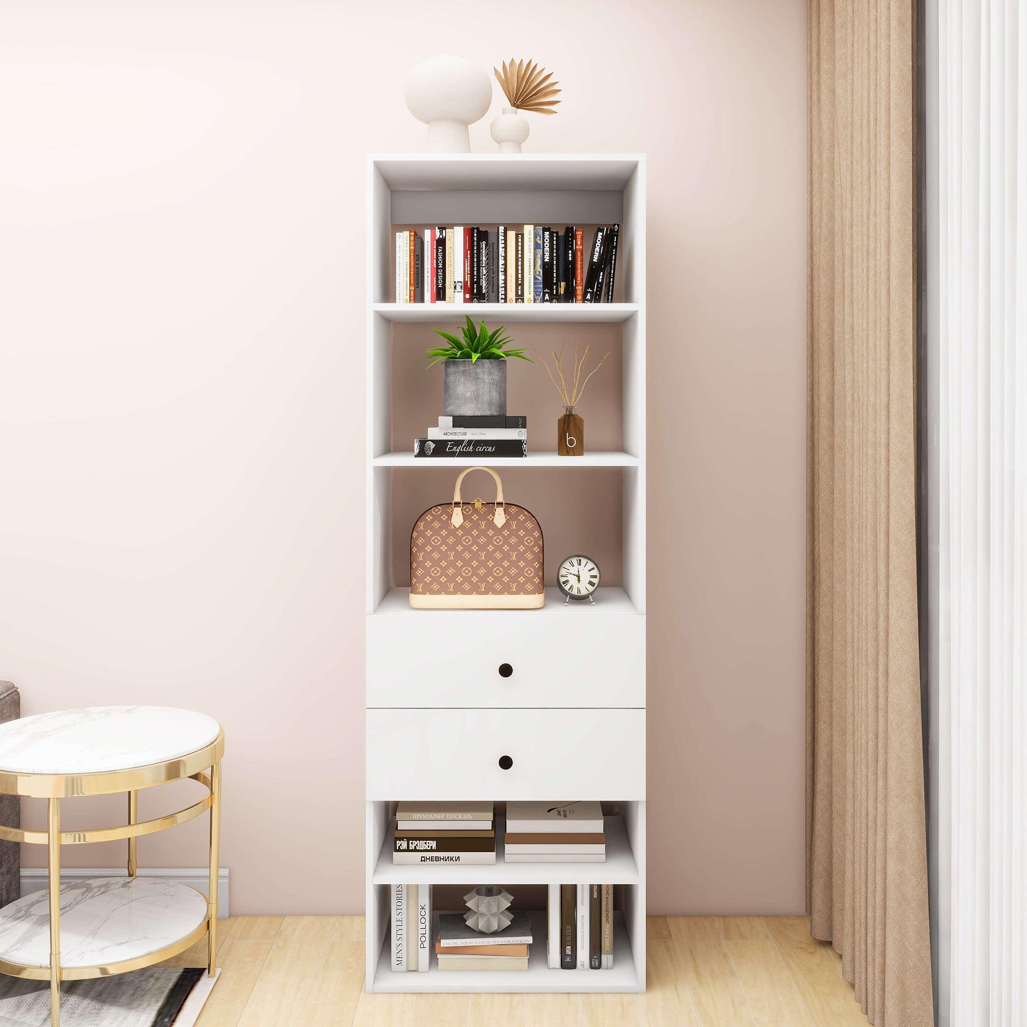 Clothes Organizer with 3 Shelves & 2 Drawers for Storage – Walk-In Closet System, 24"W x 16"D x 71"H - PRHOMZ