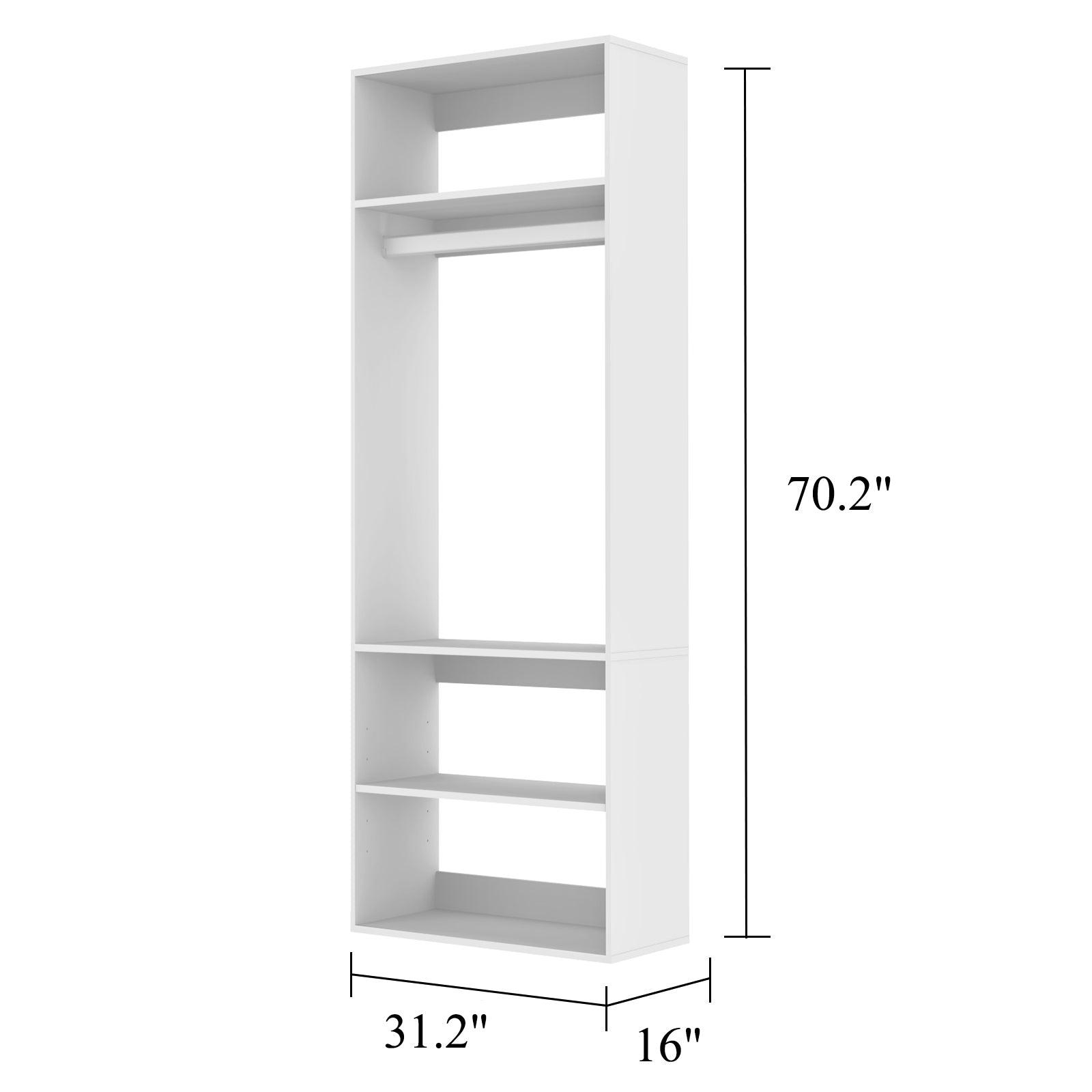 Modular Wood Closet Organizer System with 4 Shelves & Hanging Rods – Wall-Mounted Clothes Storage Cabinet for Bedroom Walk-In, 31.49'' W x 16.04'' D x 70.86'' H - PRHOMZ