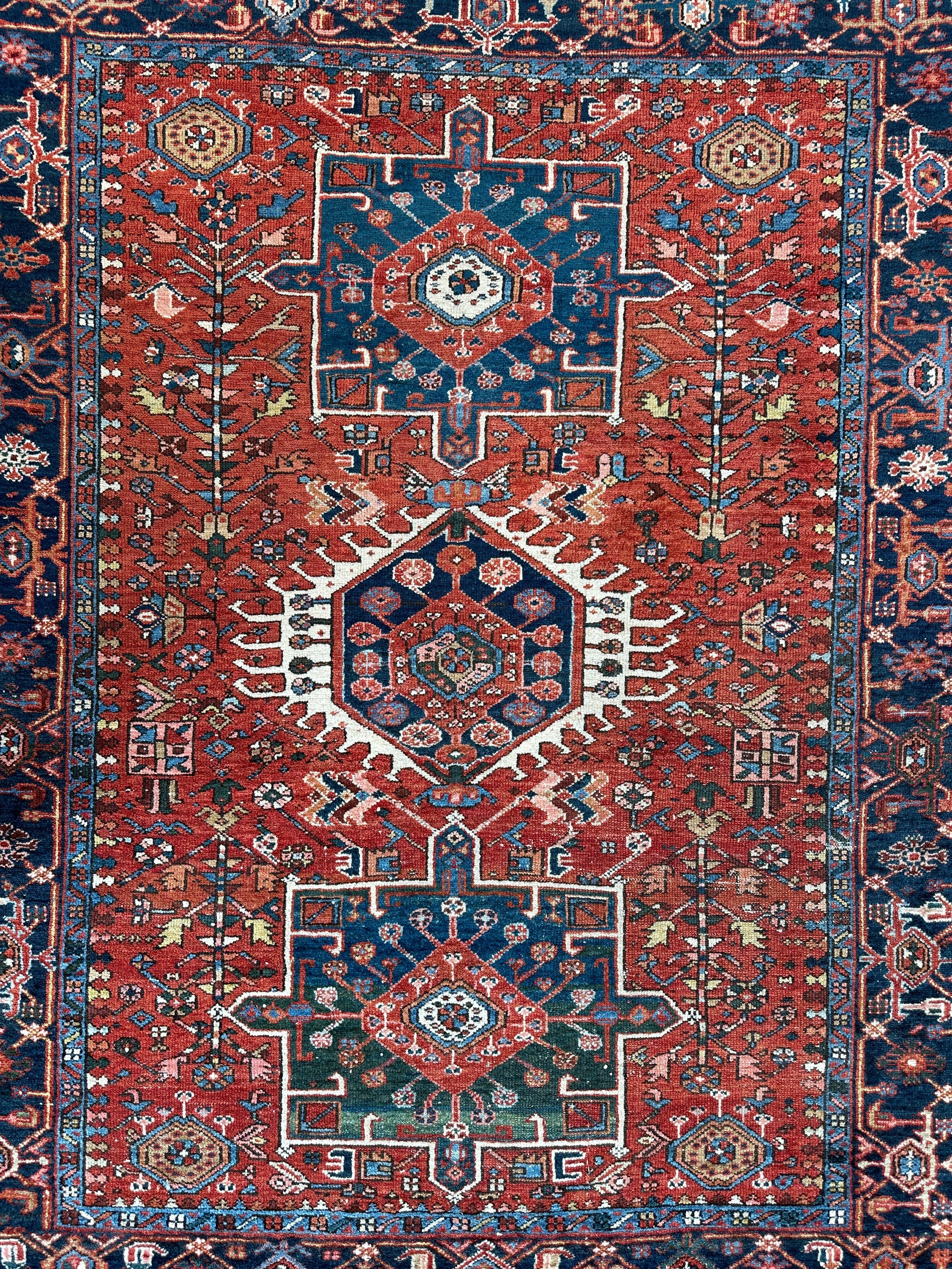 KARAJA Persian Antique Heriz Rug 4'9" x 6'