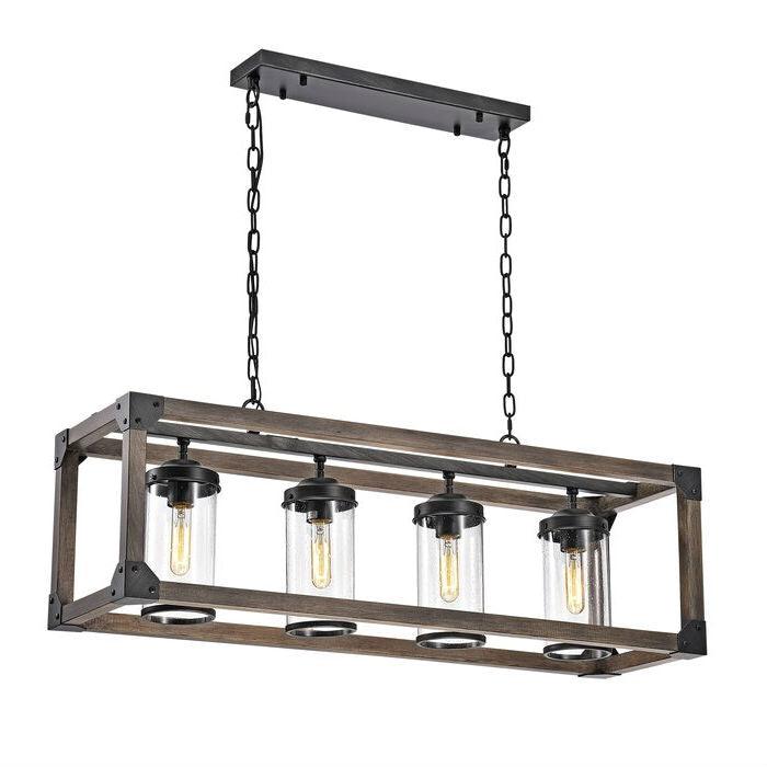 4 Light Adjustable Dimmable Rectangle Chandelier with Wrought Iron Accents - PRHOMZ