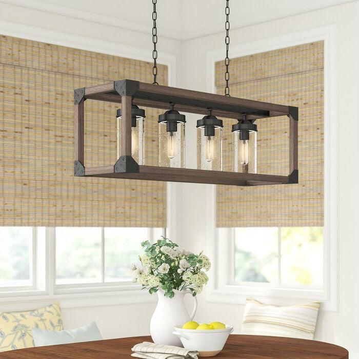 4 Light Adjustable Dimmable Rectangle Chandelier with Wrought Iron Accents - PRHOMZ